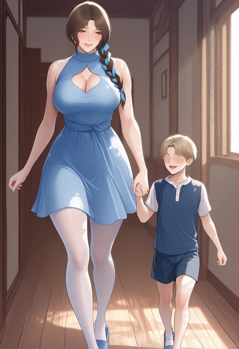 AI生成的動漫女孩 - 輕熟風美靜的小房客：藍裙辮髮巨乳露穴 輕熟房東主題 118P