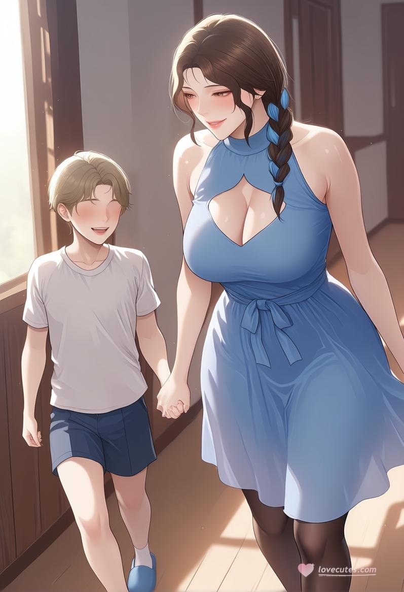 AI生成的動漫女孩 - 輕熟風美靜的小房客：藍裙辮髮巨乳露穴 輕熟房東主題 118P