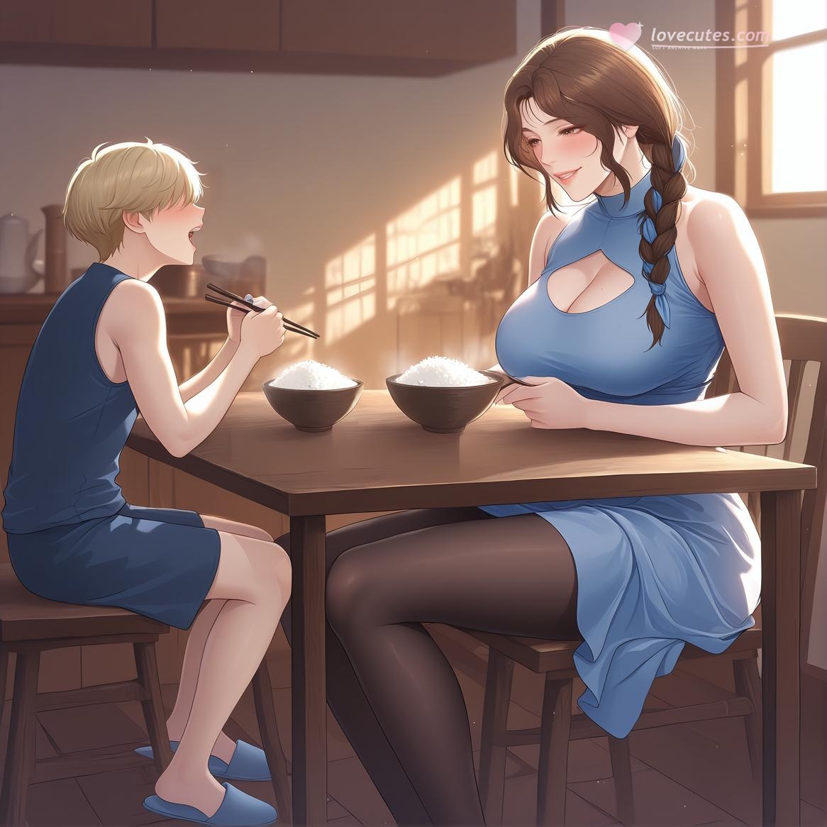 AI Generated Anime Girl - 轻熟风 美静的小房客：蓝裙辫发巨乳露穴 轻熟房东主题 118P