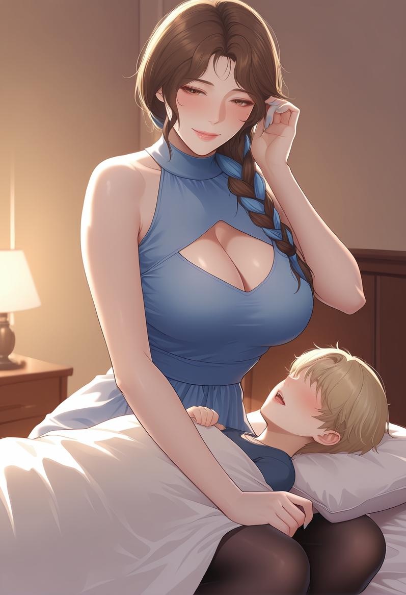 AI Generated Anime Girl - 轻熟风 美静的小房客：蓝裙辫发巨乳露穴 轻熟房东主题 118P