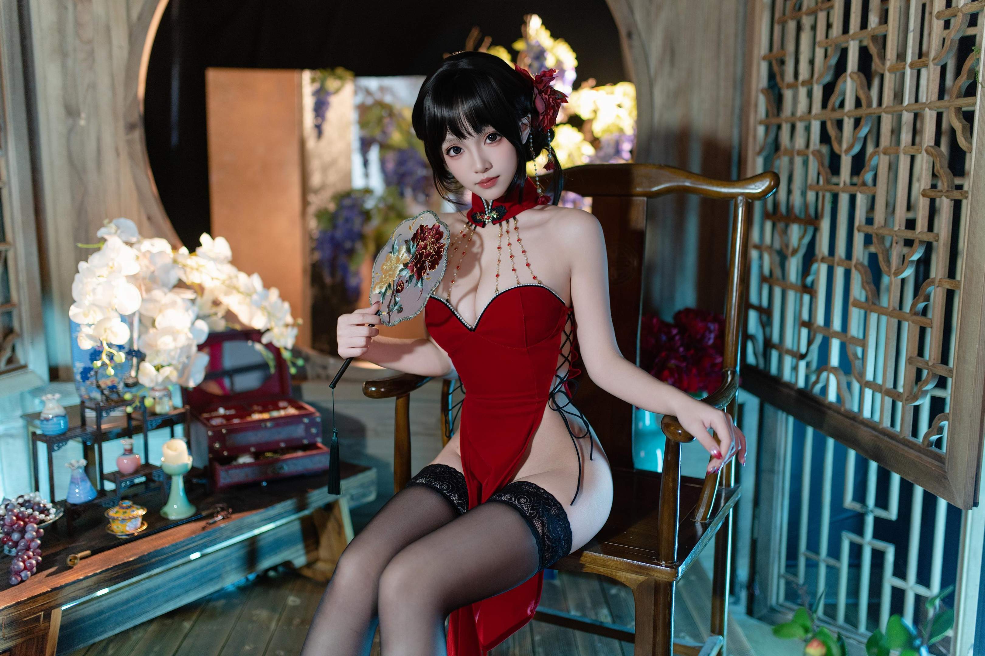 [私房] Bangni邦尼 - 元旦旗袍：紅色旗袍黑絲美腿 露臀露點新年大尺度 82P8V