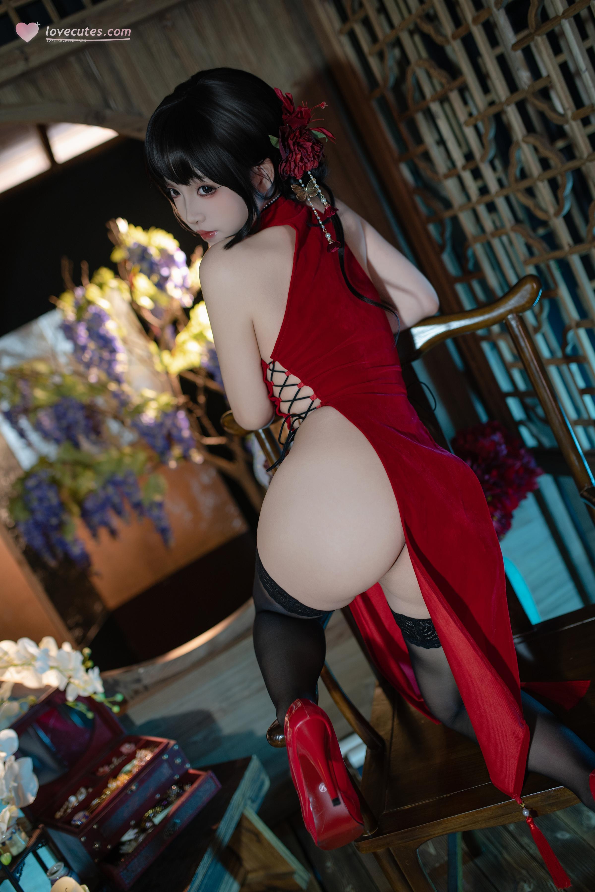 [Private] Bangni - New Year Qipao: Red Qipao, Black Stockings, Stunning Legs, Bold Reveals, 82P8V