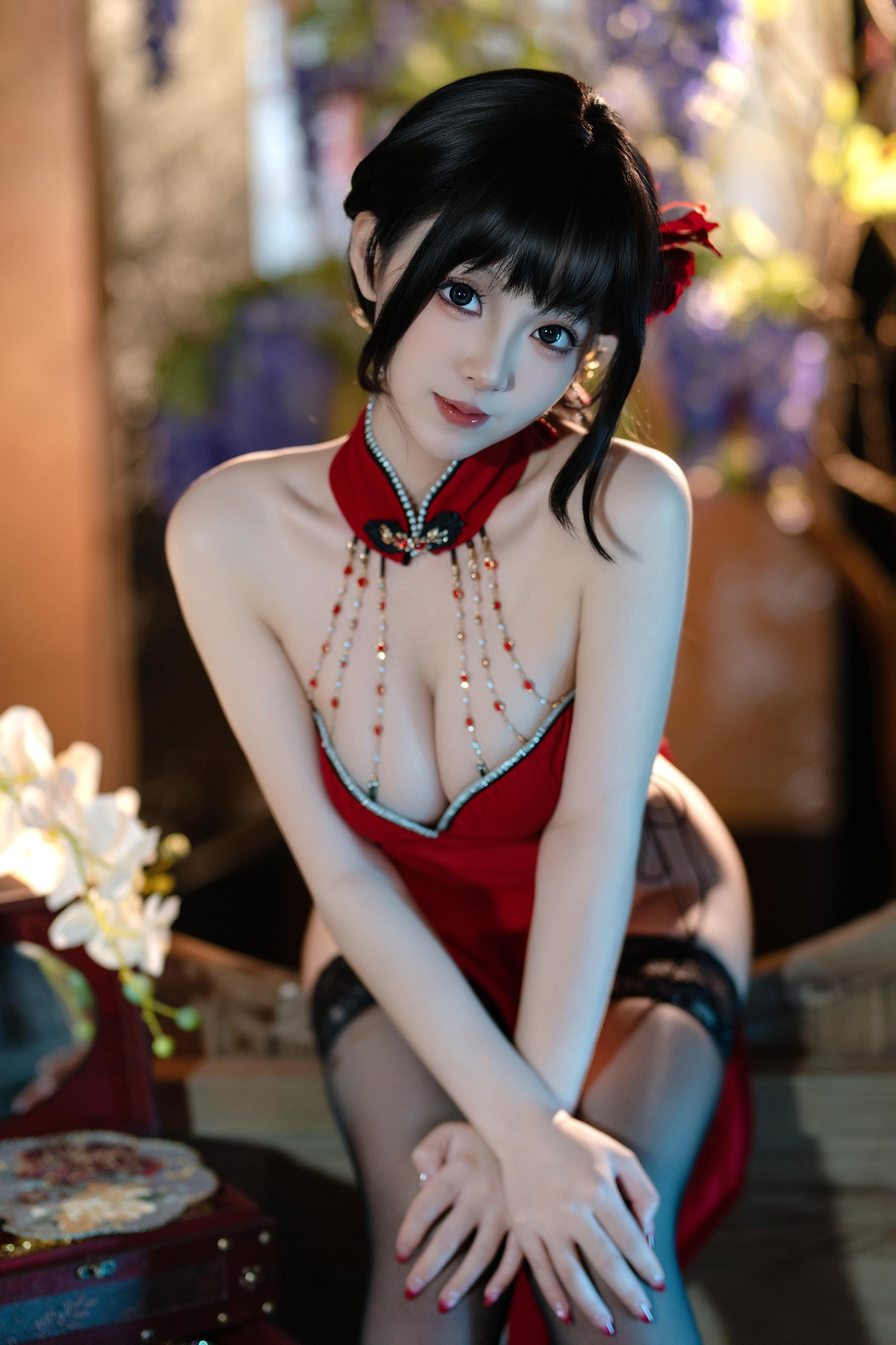 '[私房] Bangni邦尼 - Đầm Ngày Tết: Đầm Đỏ, Tất Đen, Đùi Dài, Lộ Mông, Lộ Điểm, Kích Thước Lớn 82P8V'