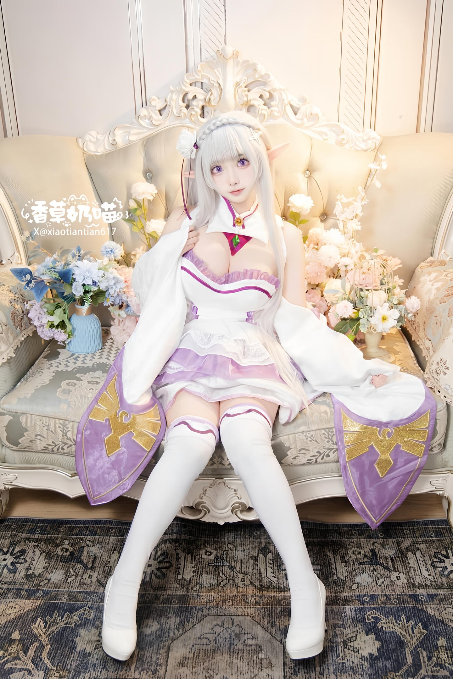 [คอสเพลย์] 香草奶喵 - Re:จากศูนย์เริ่มต้นชีวิตในต่างโลก เอมิเลีย วันวาเลนไทน์: เจ้าหญิงหูเอลฟ์ผมขาว ชุดแต่งงาน บราสุดเซ็กซี่ 151P