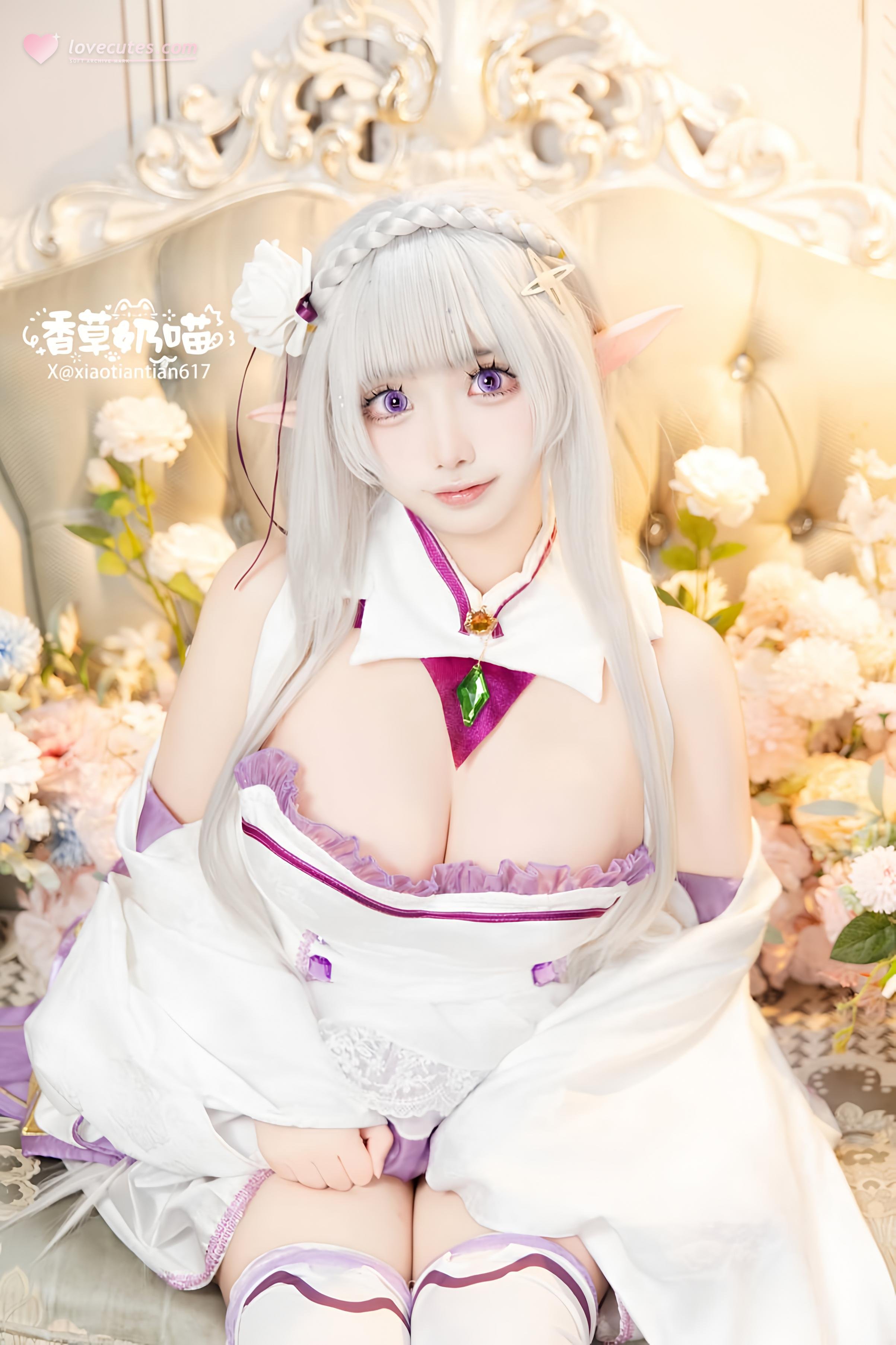 [คอสเพลย์] 香草奶喵 - Re:จากศูนย์เริ่มต้นชีวิตในต่างโลก เอมิเลีย วันวาเลนไทน์: เจ้าหญิงหูเอลฟ์ผมขาว ชุดแต่งงาน บราสุดเซ็กซี่ 151P