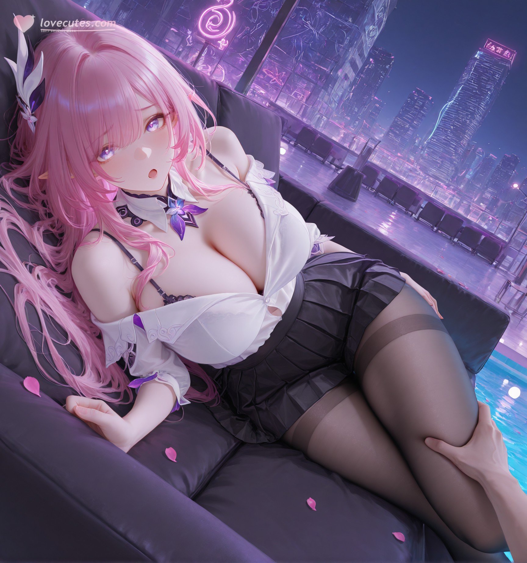 AI生成動漫女孩 - 崩壞 昔涟：粉髮制服巨乳露點 泳池白虎交合 130P