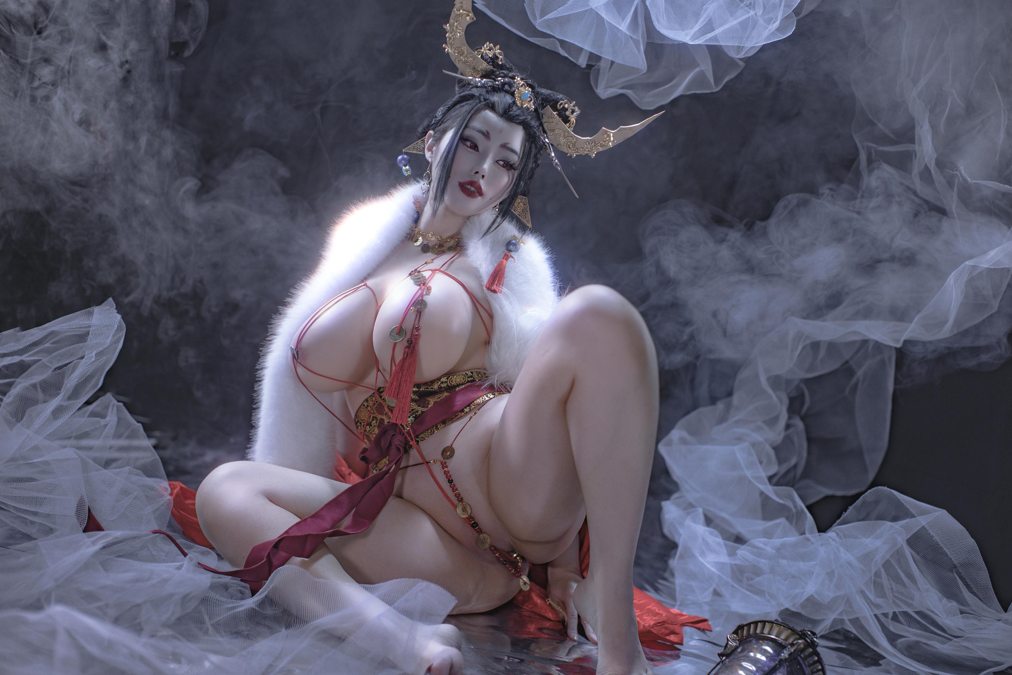 [Private] Titi - Impermanent Fox: Red-Clad Fox Demon with Huge Breasts Revealing Crotch, Eastern Large Scale 90P
