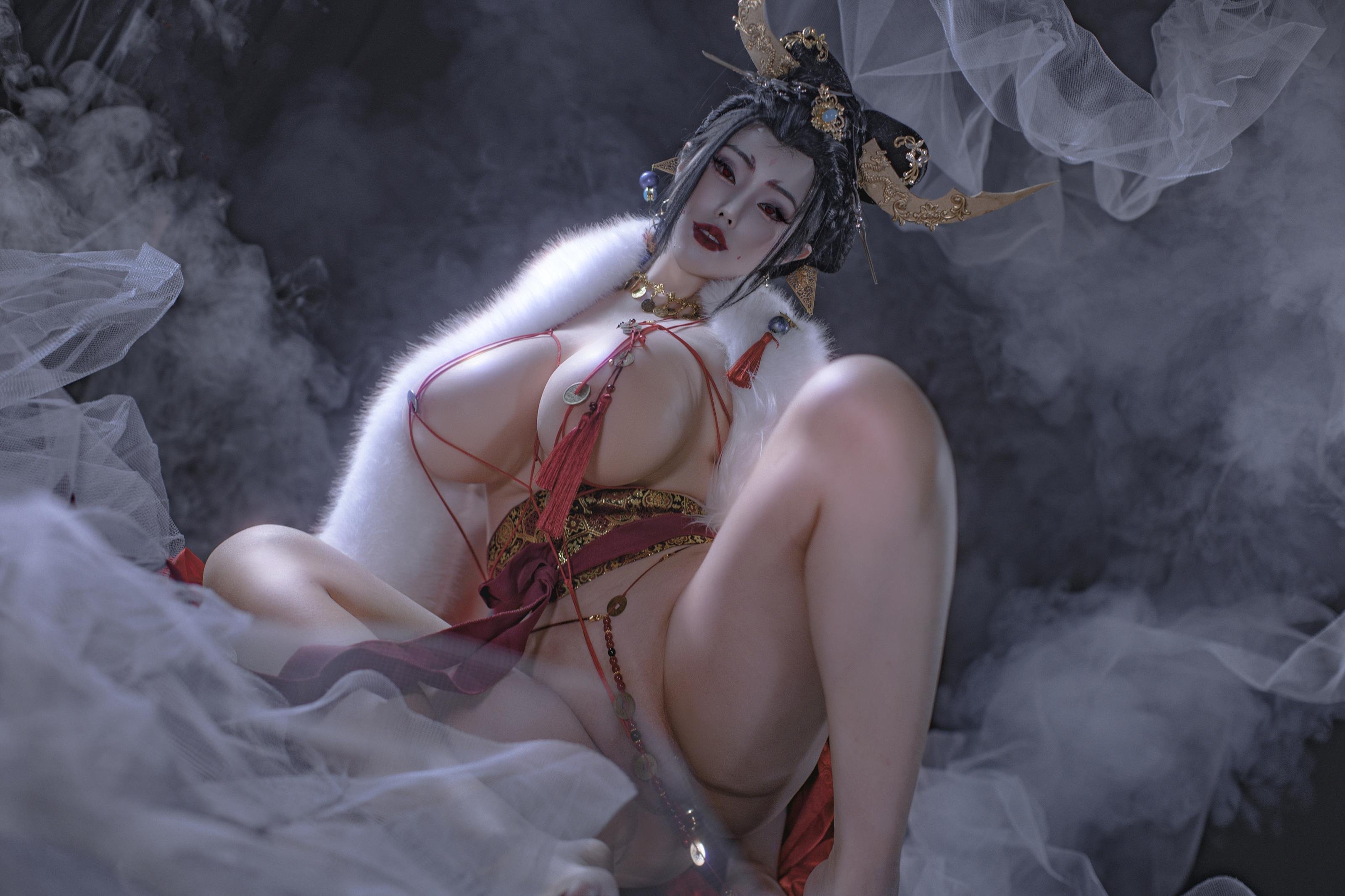 [Private] Titi - Impermanent Fox: Red-Clad Fox Demon with Huge Breasts Revealing Crotch, Eastern Large Scale 90P