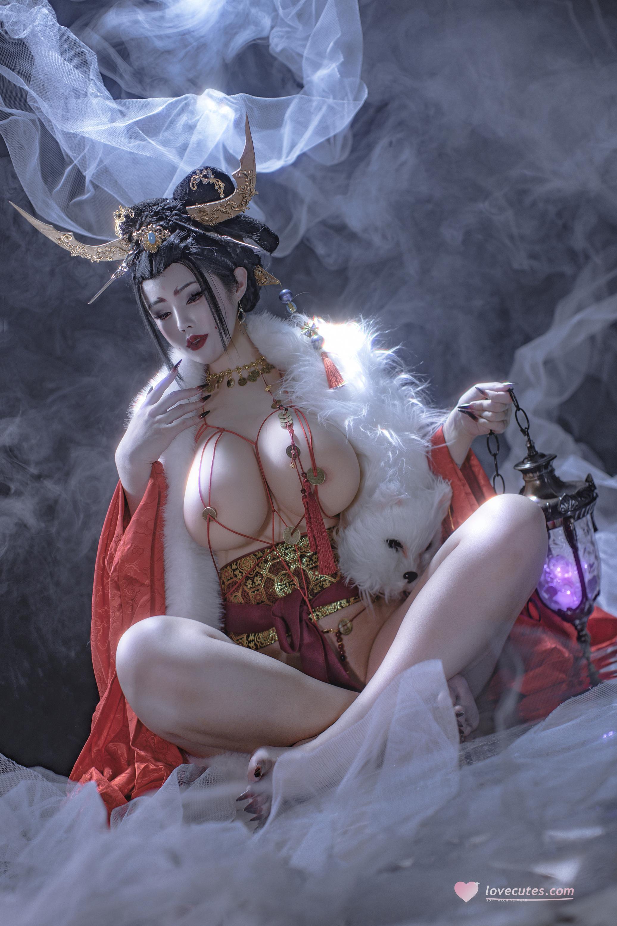 [Private] Titi - Impermanent Fox: Red-Clad Fox Demon with Huge Breasts Revealing Crotch, Eastern Large Scale 90P