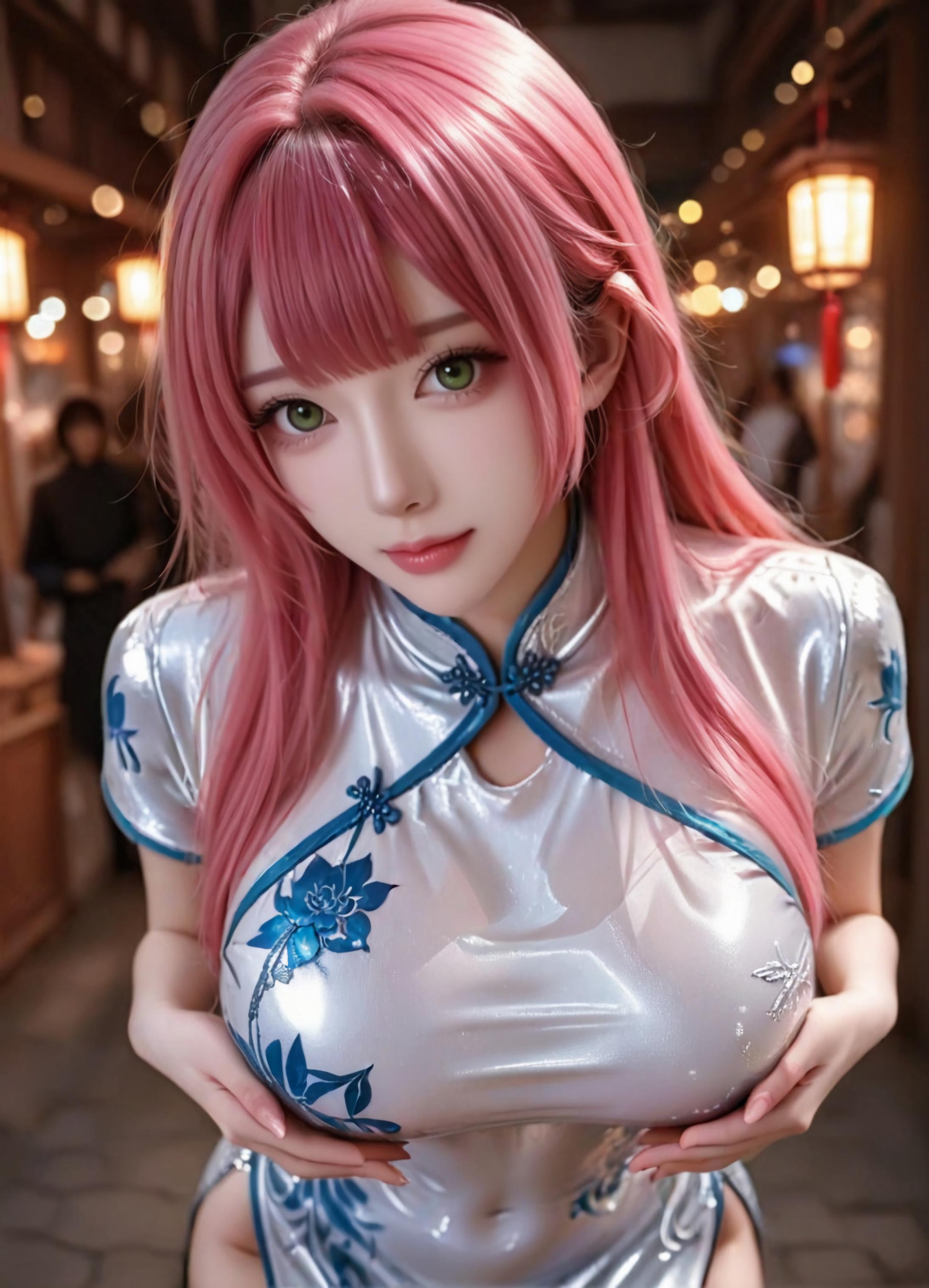 Cô Gái Anime Tạo Bởi AI - 方琼: Áo Dài Bạc Trắng, Ngực Khủng, Đồ Chơi Oral 123P