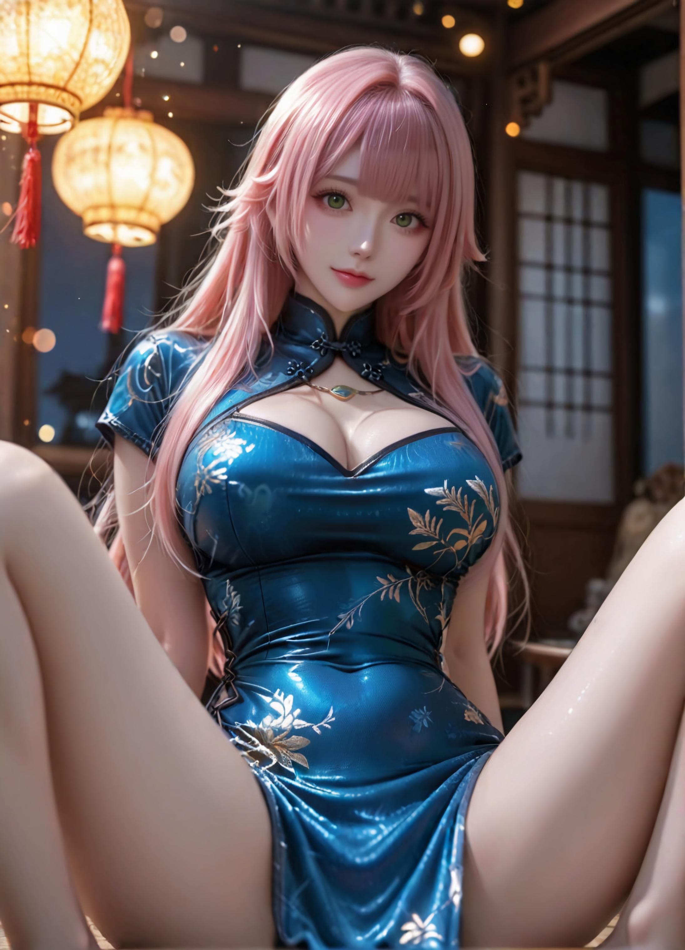 Cô Gái Anime Tạo Bởi AI - 方琼: Áo Dài Bạc Trắng, Ngực Khủng, Đồ Chơi Oral 123P