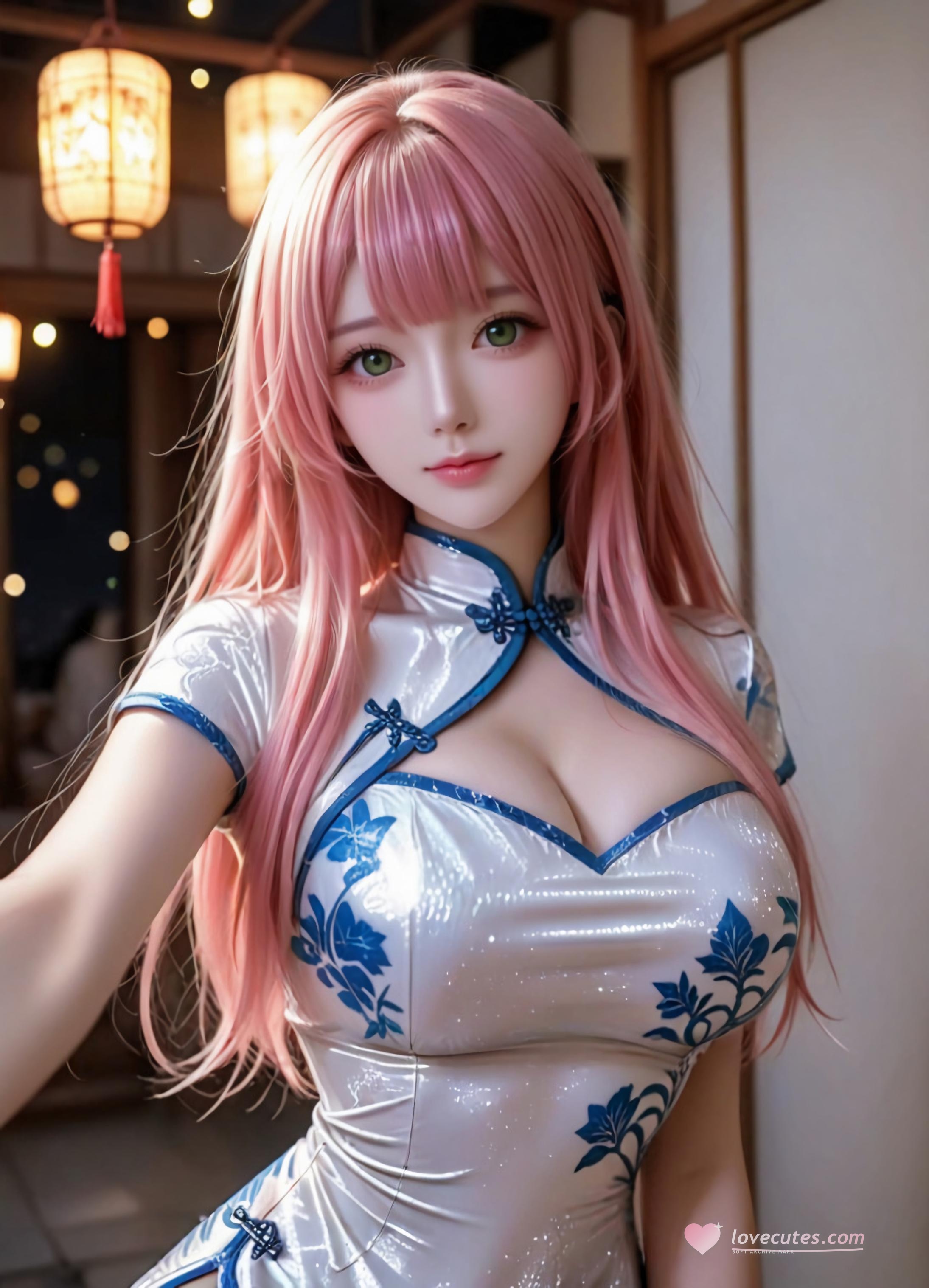 AI สร้างสาวอนิเมะ - 方琼：ชุดกี่เพ้าเงินขาวหน้าอกใหญ่ 123P