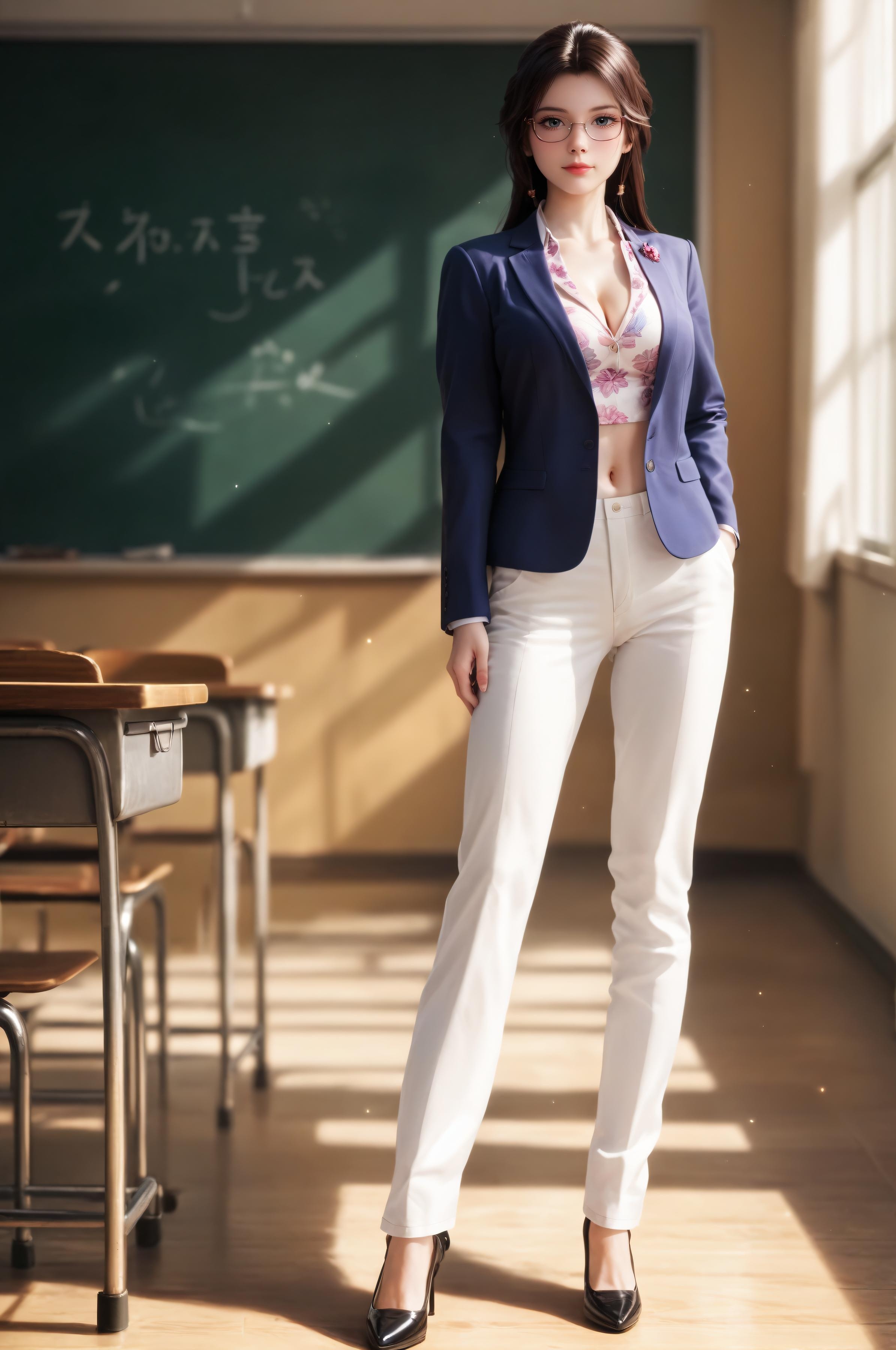AI生成アニメ少女 - 灵毓秀：教師制服・眼鏡・美胸・美尻・教室の白パンツ露出 91P