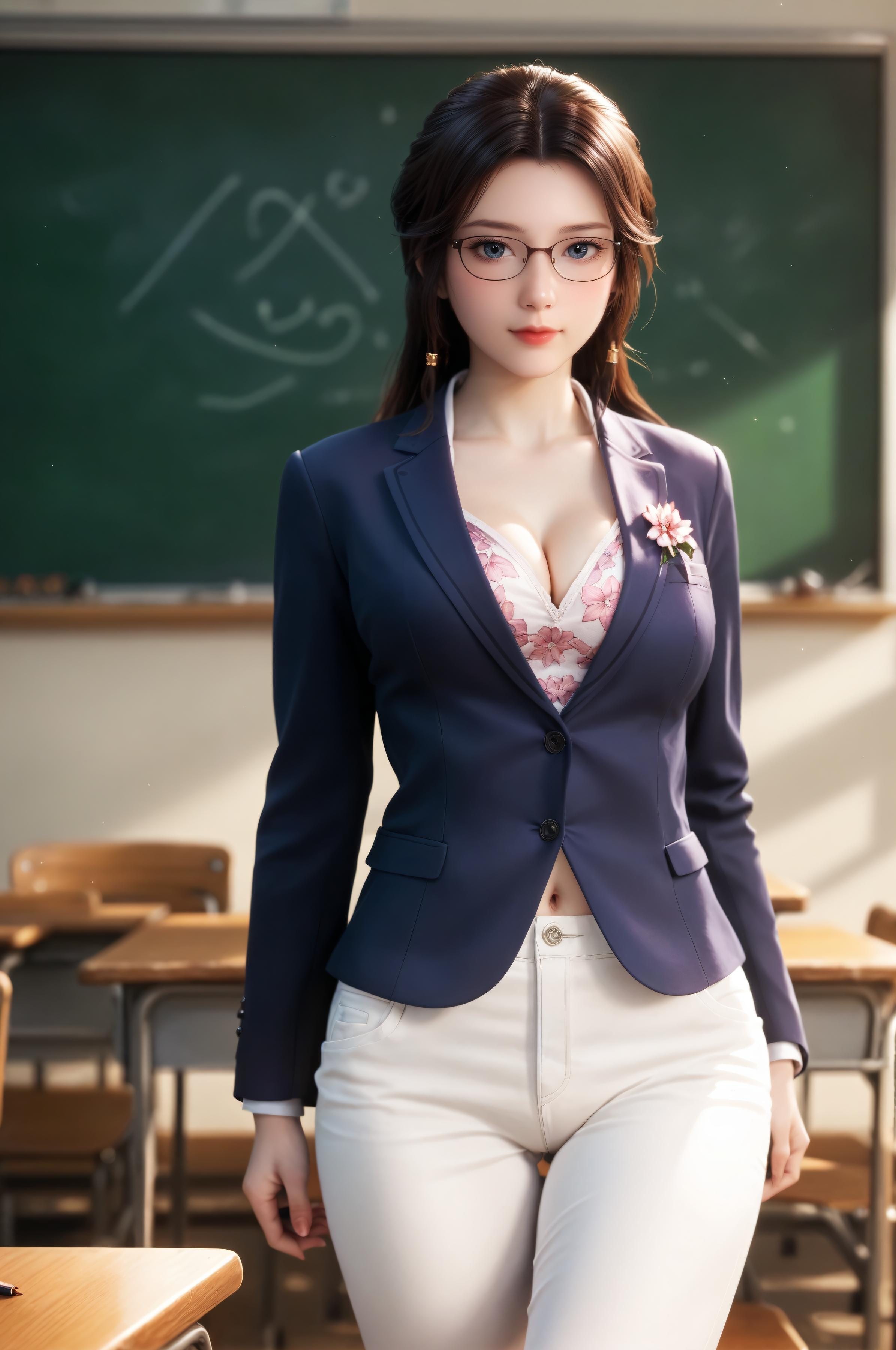 AI生成アニメ少女 - 灵毓秀：教師制服・眼鏡・美胸・美尻・教室の白パンツ露出 91P