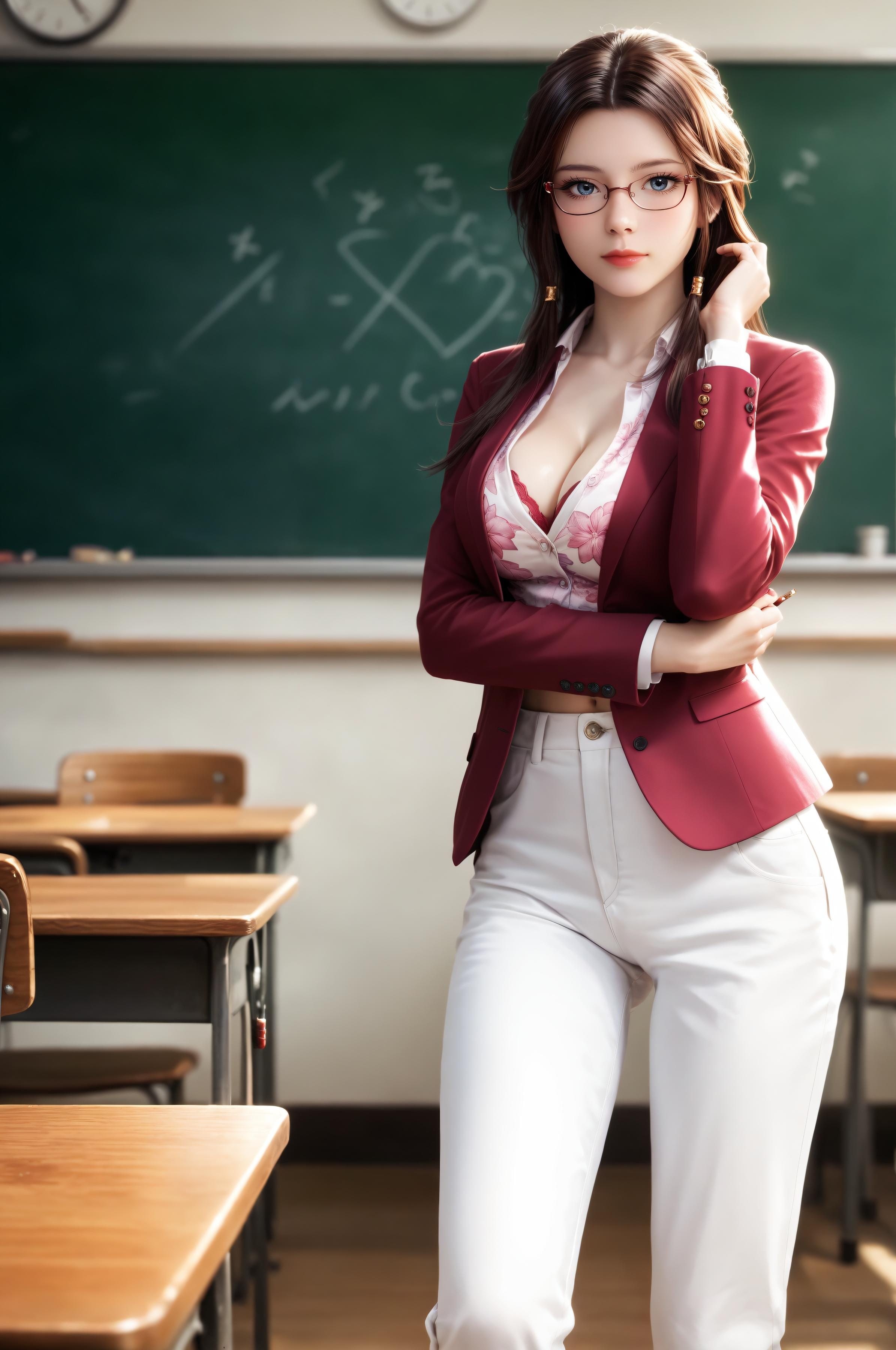 AI生成アニメ少女 - 灵毓秀：教師制服・眼鏡・美胸・美尻・教室の白パンツ露出 91P