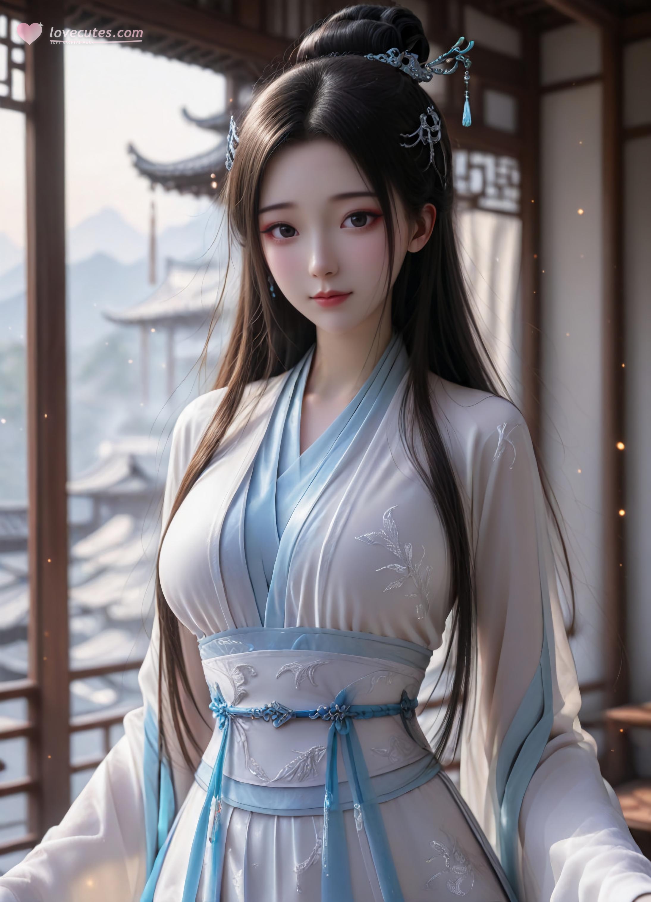 AI生成アニメ少女 - 白蛇 小白：粉髪緑裙巨乳露点 古風庭院 106P