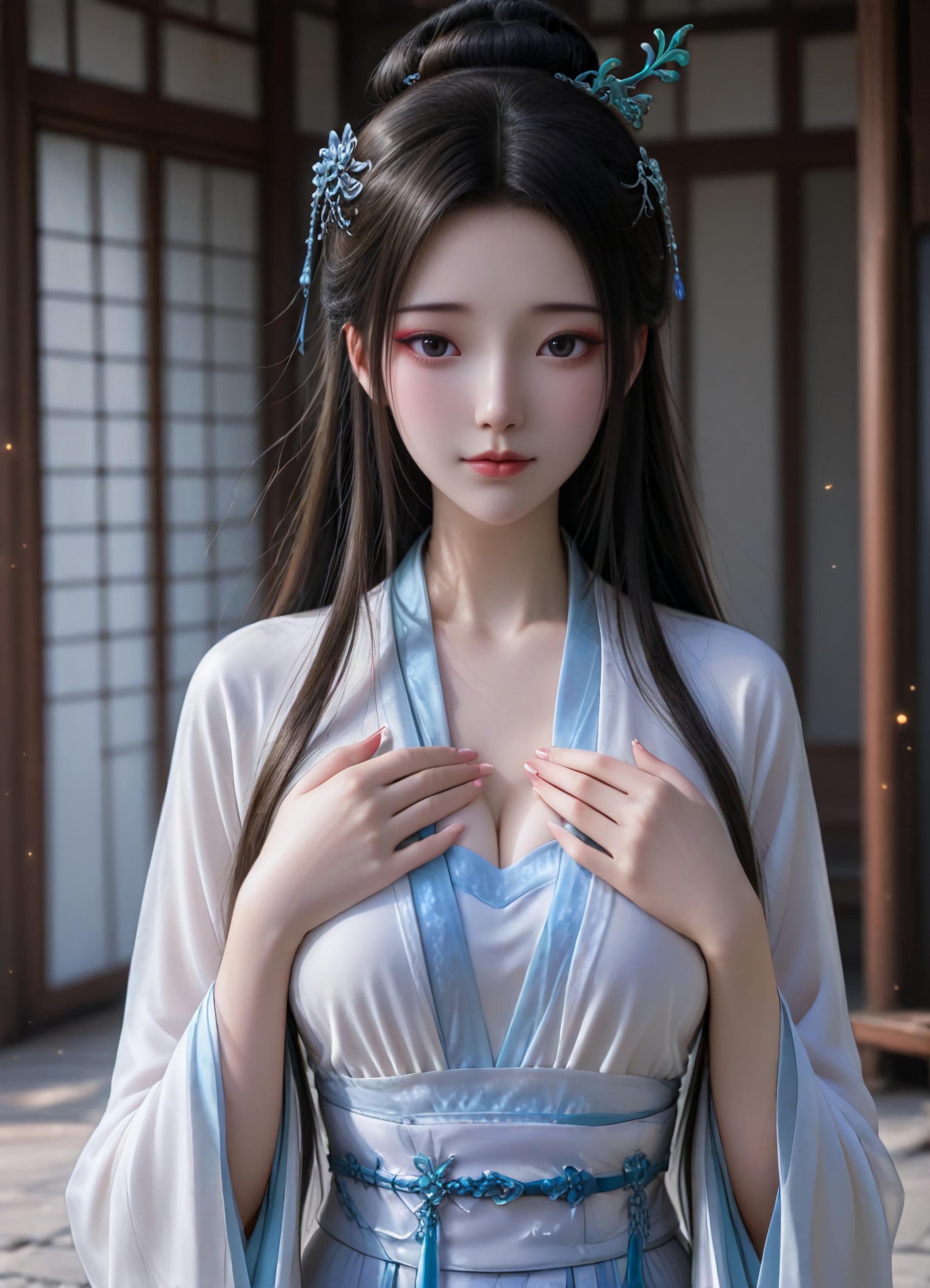 Cô Gái Anime Tạo Bởi AI - 白蛇 小白: Tóc Hồng Váy Xanh Khổng Lồ 106P