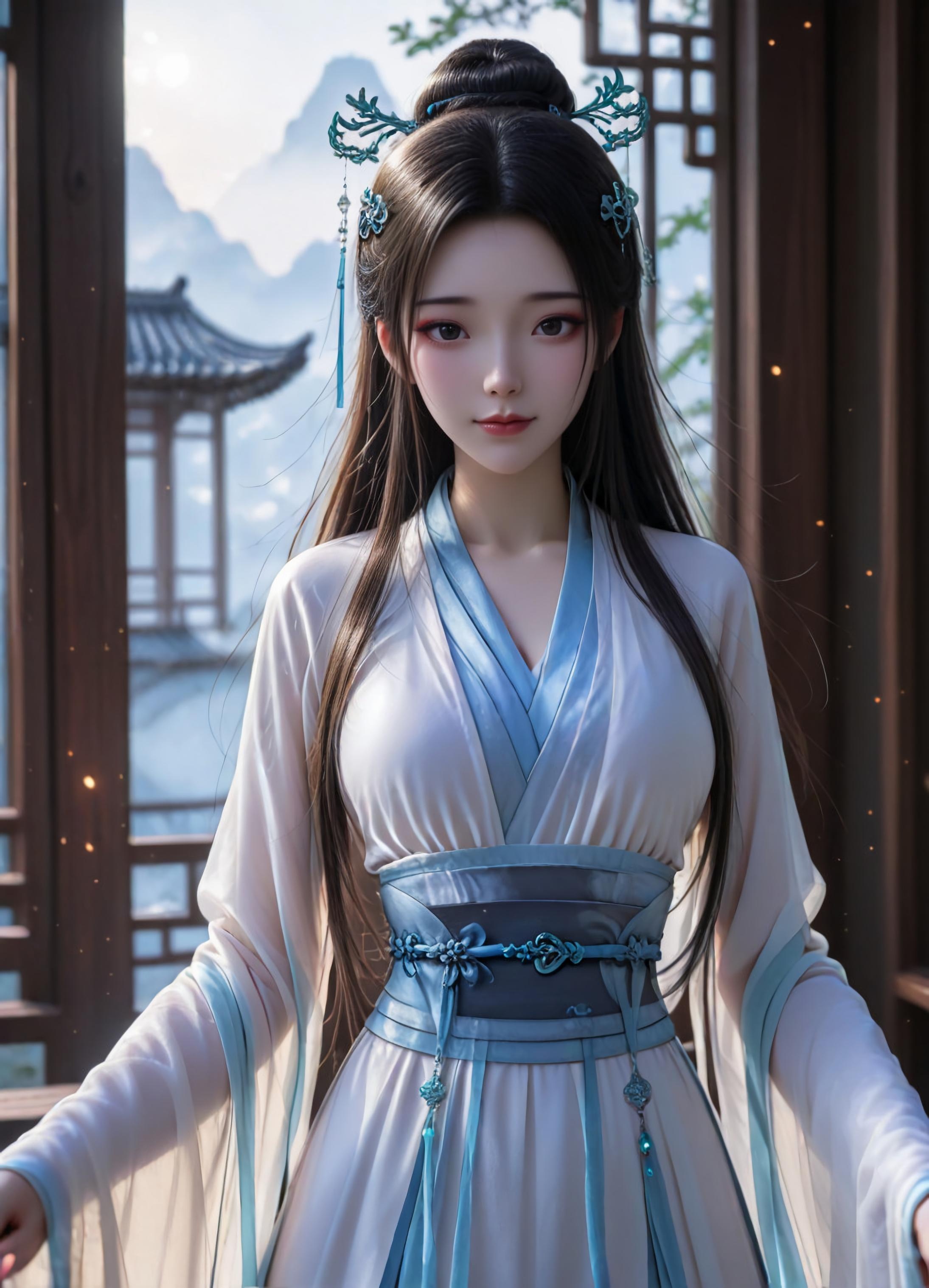 Cô Gái Anime Tạo Bởi AI - 白蛇 小白: Tóc Hồng Váy Xanh Khổng Lồ 106P