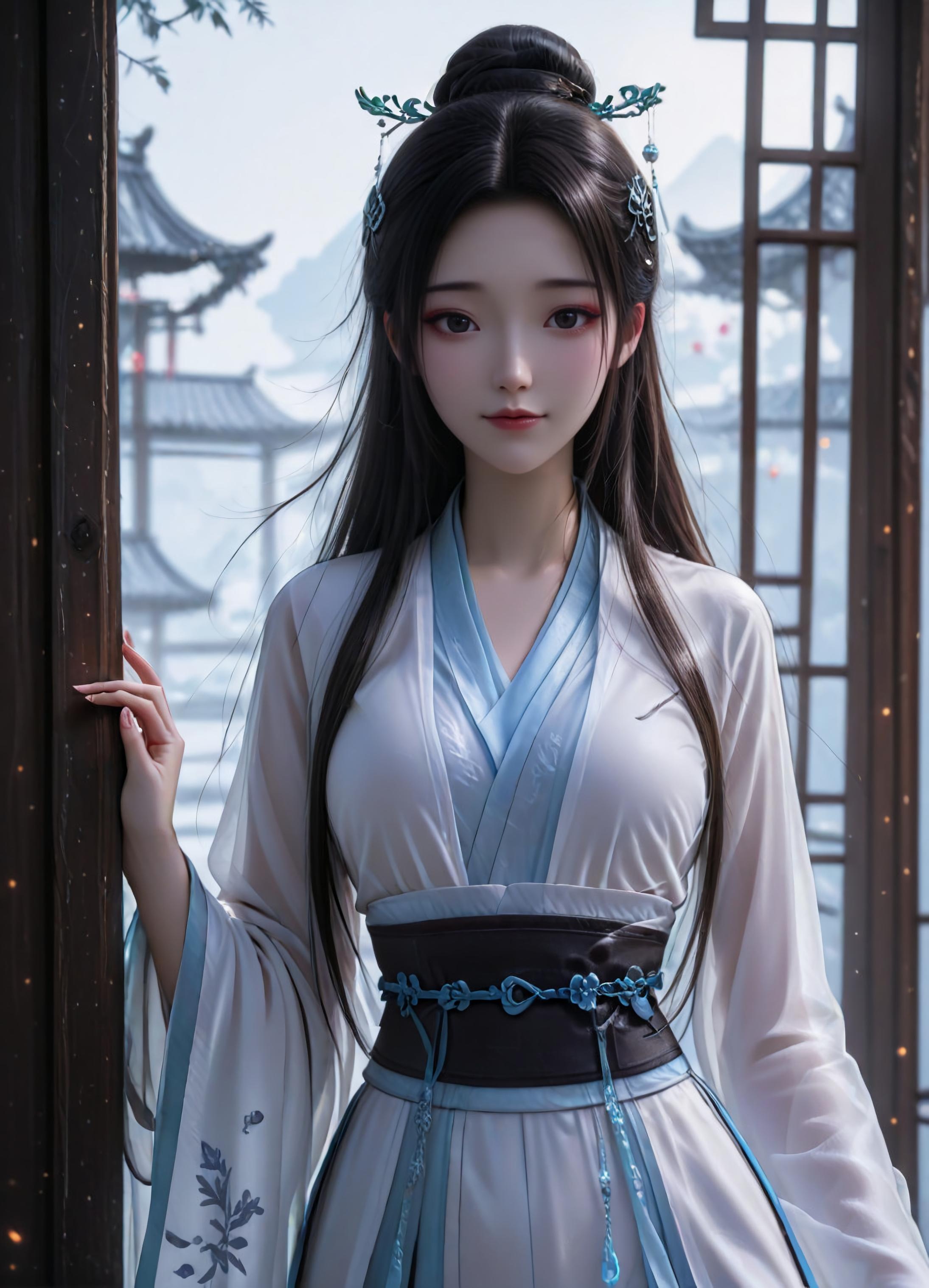 Cô Gái Anime Tạo Bởi AI - 白蛇 小白: Tóc Hồng Váy Xanh Khổng Lồ 106P