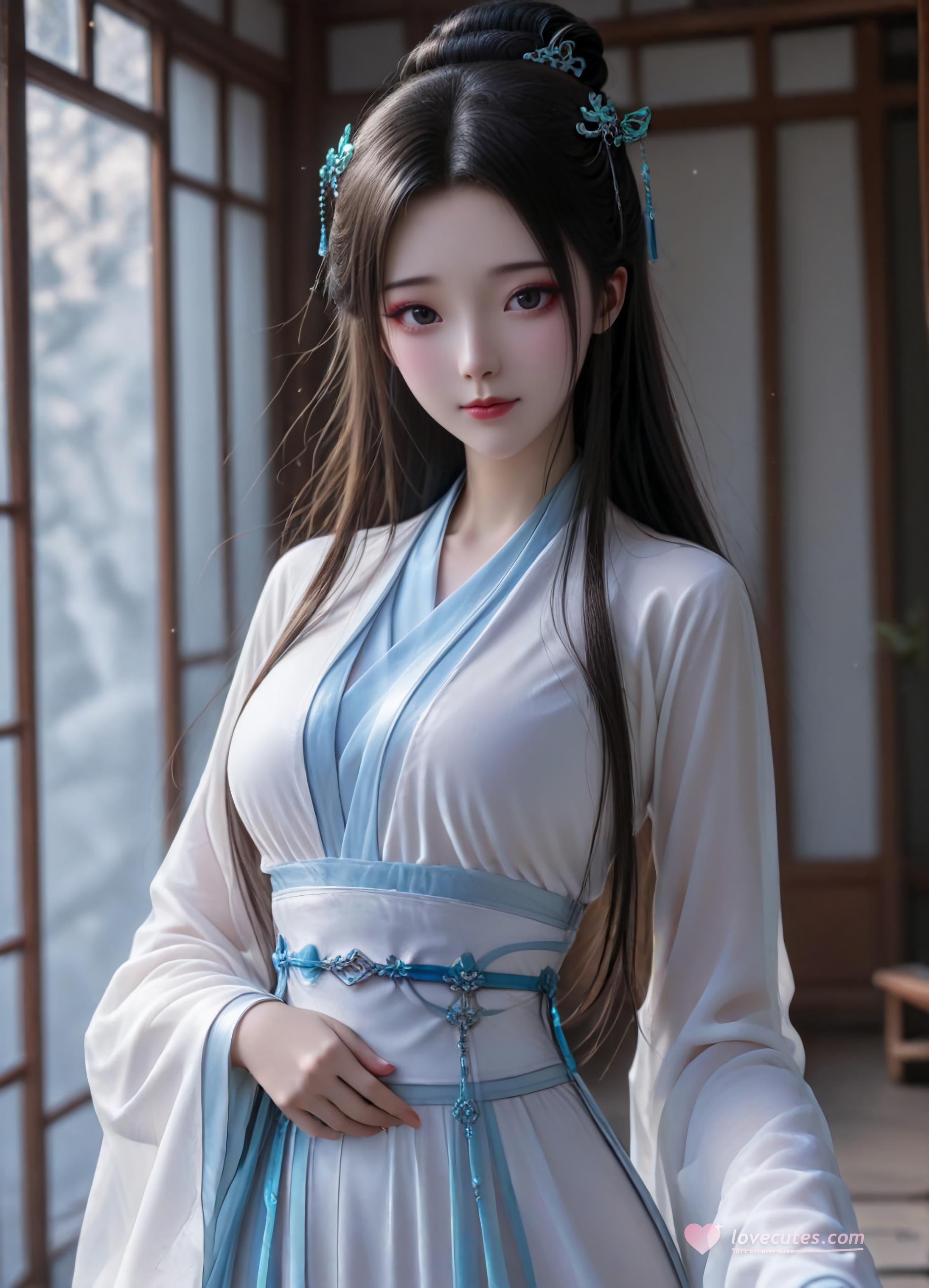 Cô Gái Anime Tạo Bởi AI - 白蛇 小白: Tóc Hồng Váy Xanh Khổng Lồ 106P
