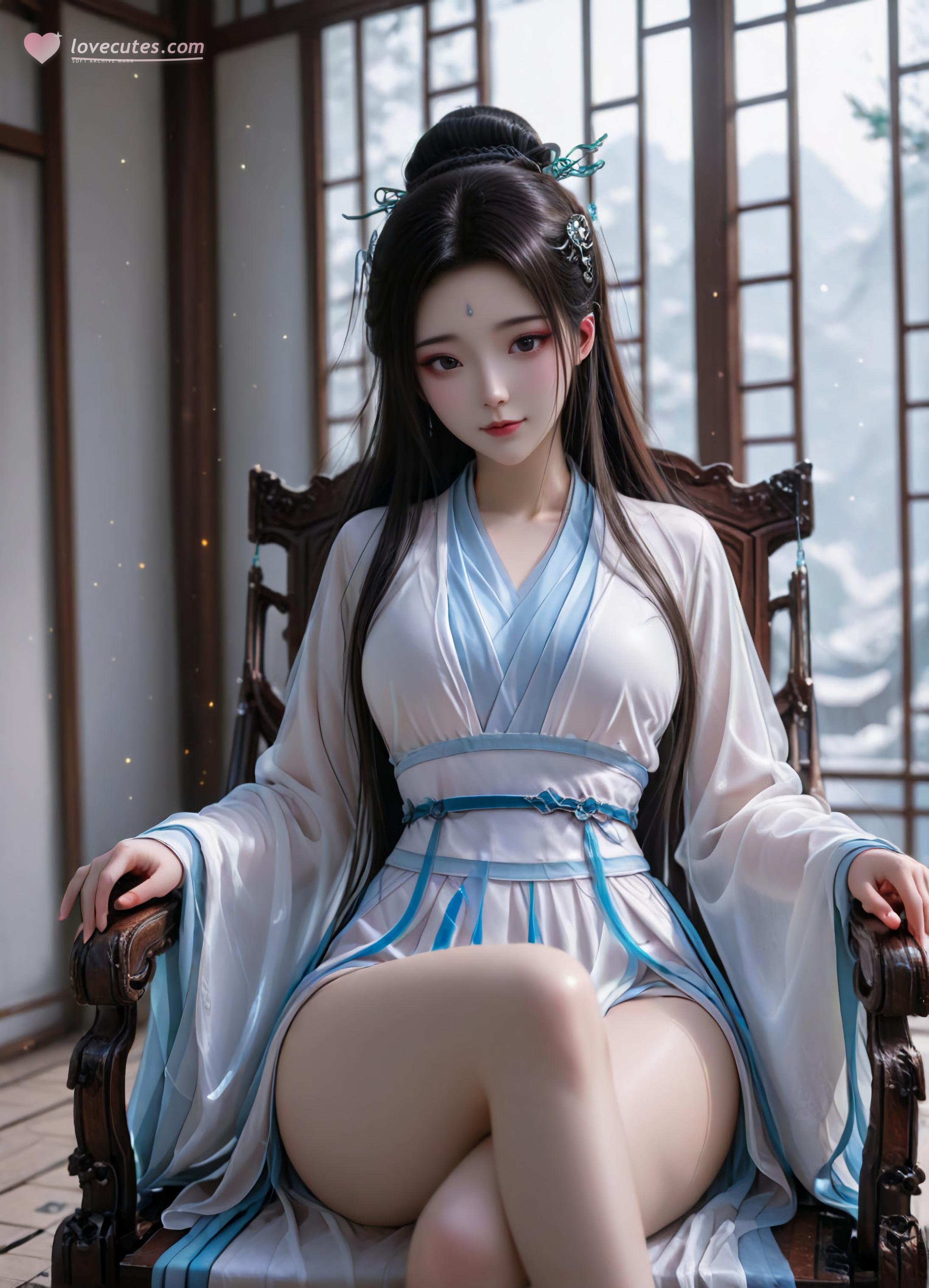 AI生成アニメ少女 - 白蛇 小白：粉髪緑裙巨乳露点 古風庭院 106P