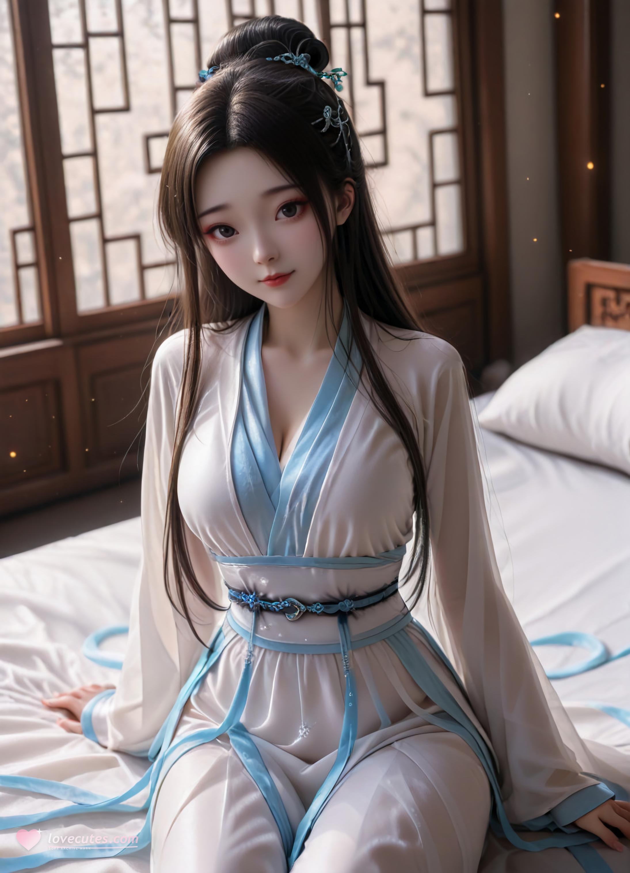 AI生成アニメ少女 - 白蛇 小白：粉髪緑裙巨乳露点 古風庭院 106P
