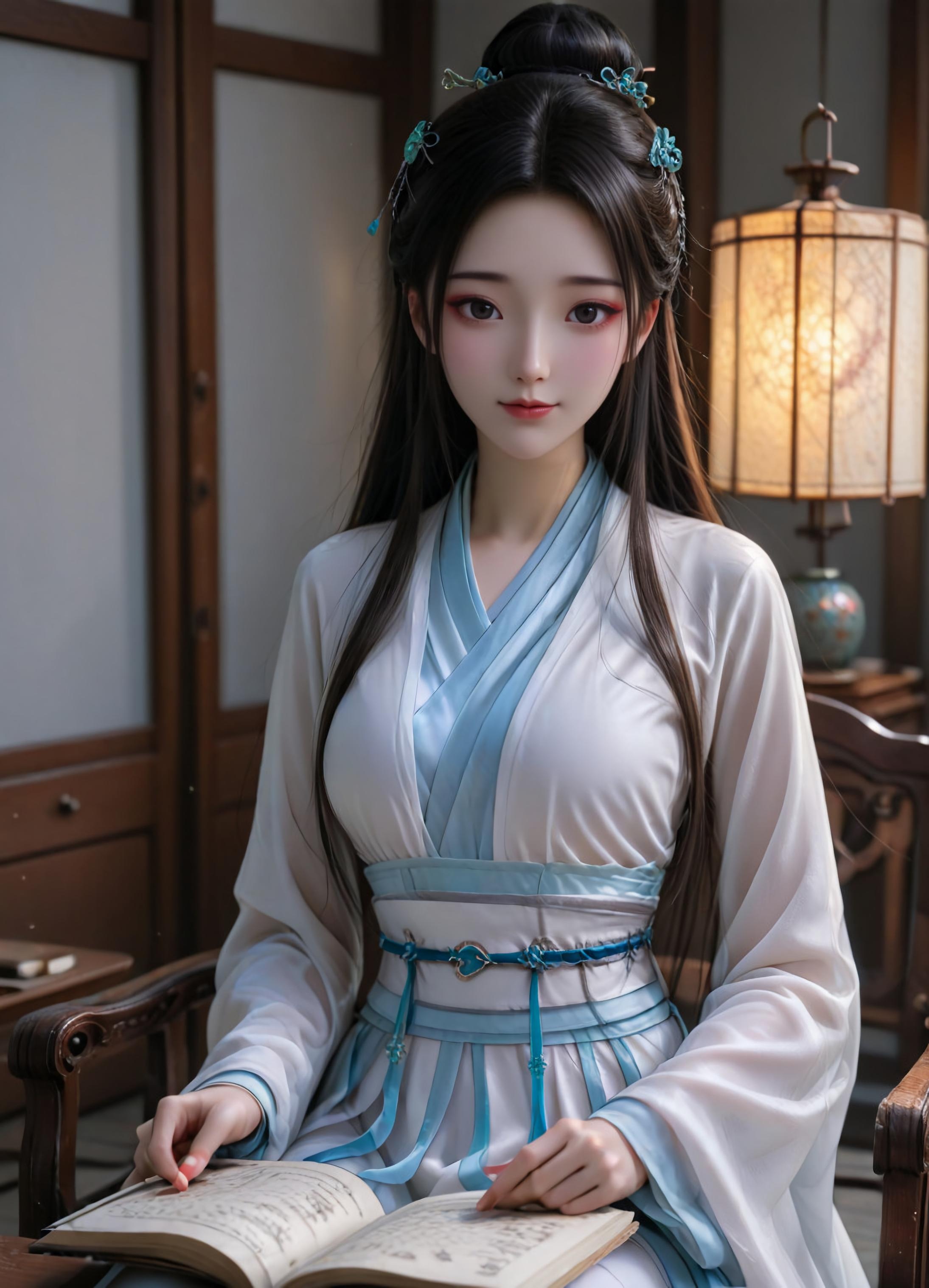 AI สร้างอนิเมะสาว - 白蛇 小白：粉发绿裙巨乳露点 古风庭院 106P