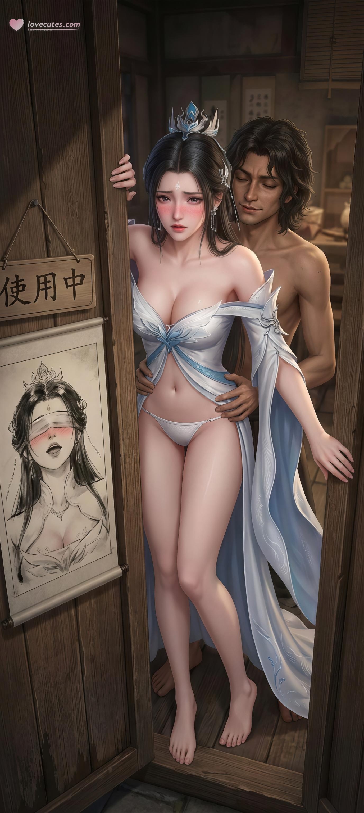 AI生成動漫女孩 - 陸雪琪 月文心：白紗古風巨乳露點 庭院交合 96P
