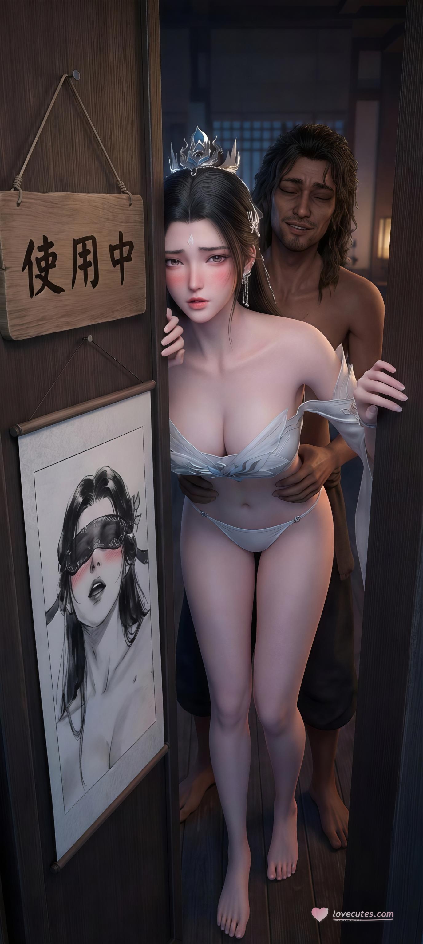 AI生成動漫女孩 - 陸雪琪 月文心：白紗古風巨乳露點 庭院交合 96P