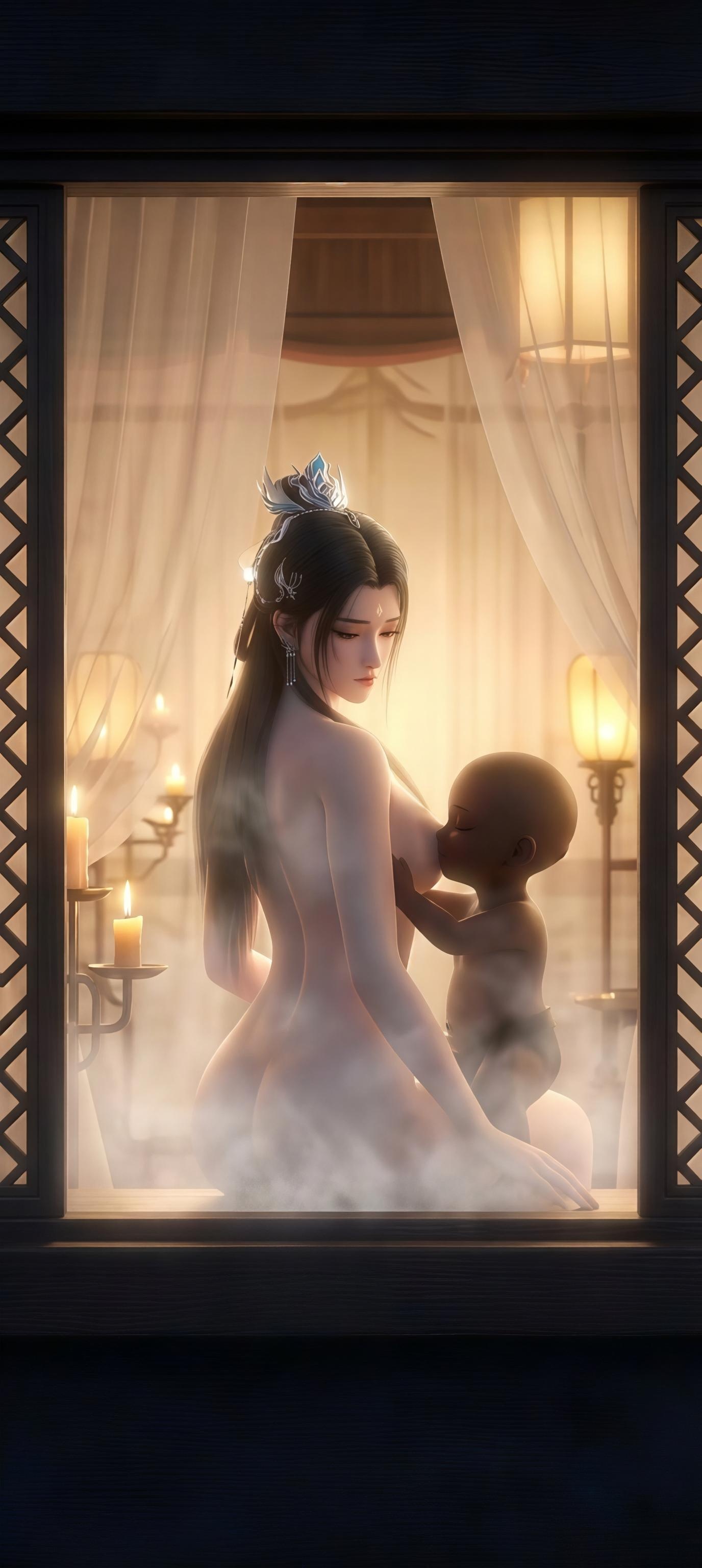 AI生成動漫女孩 - 陸雪琪 月文心：白紗古風巨乳露點 庭院交合 96P