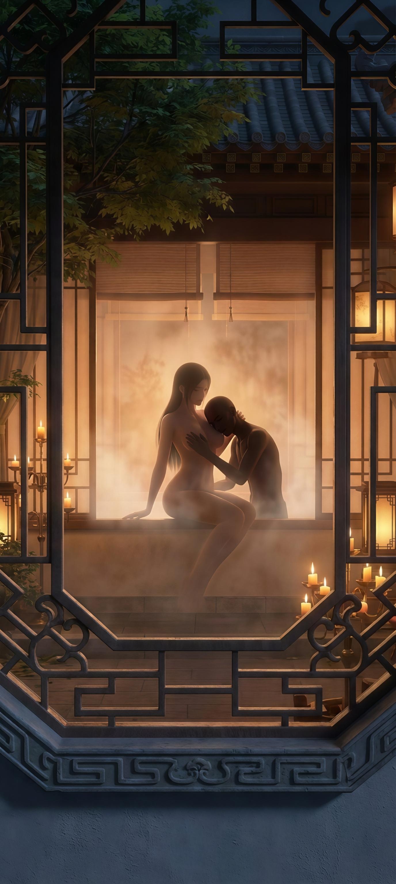 AI生成動漫女孩 - 陸雪琪 月文心：白紗古風巨乳露點 庭院交合 96P