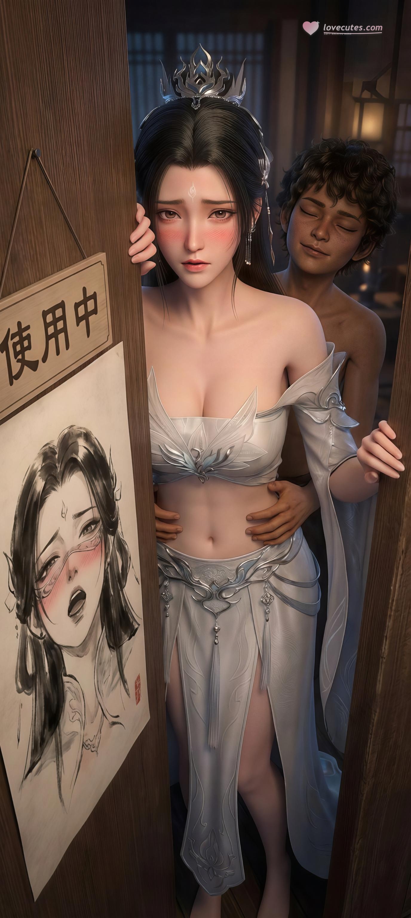AI生成アニメ少女 - 陸雪琪 月文心：白い古風の巨乳露点庭院交合 96P