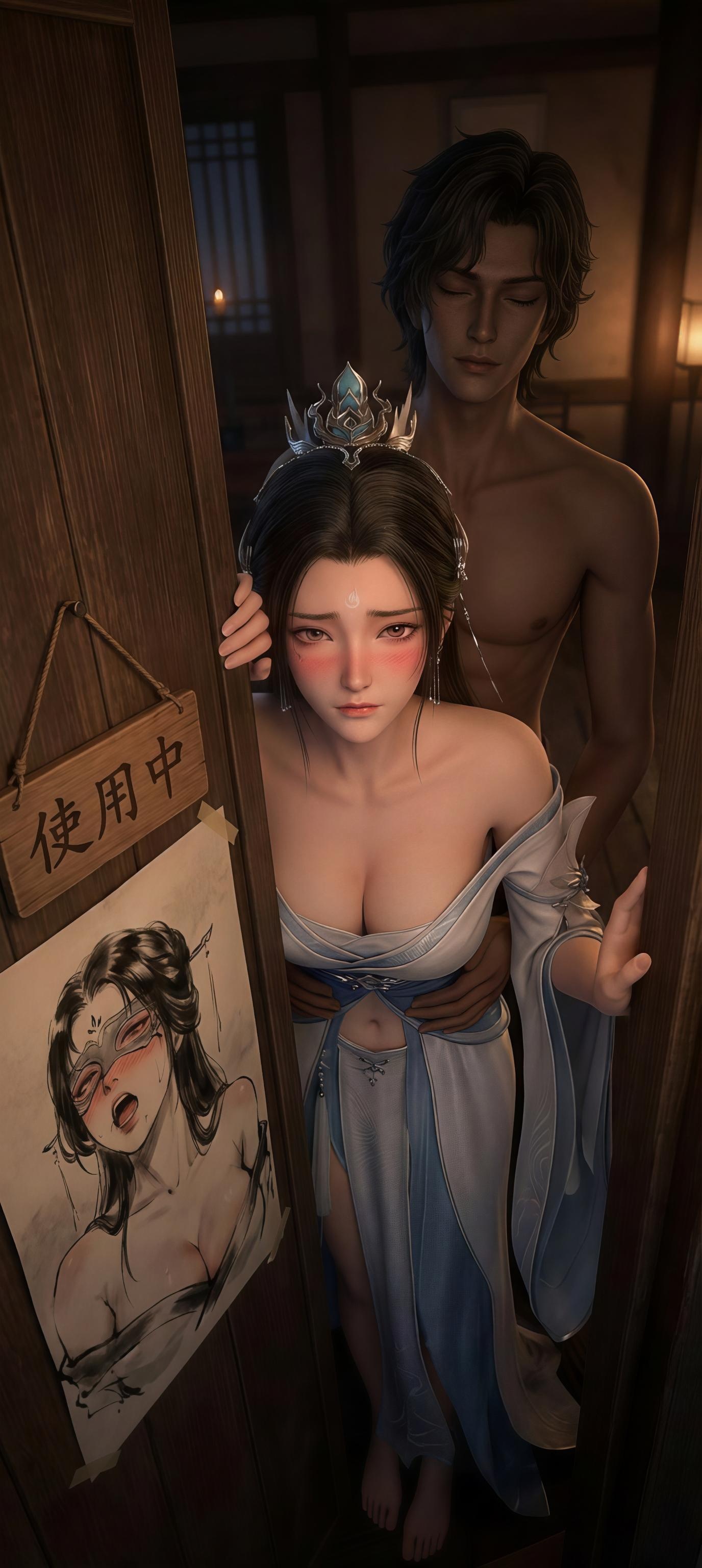 AI生成アニメ少女 - 陸雪琪 月文心：白い古風の巨乳露点庭院交合 96P