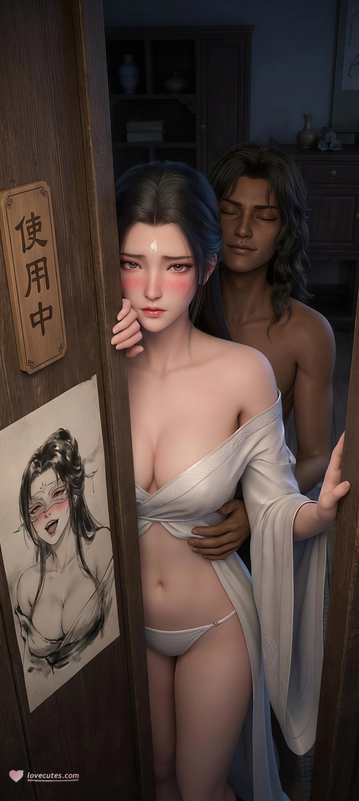 AI生成アニメ少女 - 陸雪琪 月文心：白い古風の巨乳露点庭院交合 96P