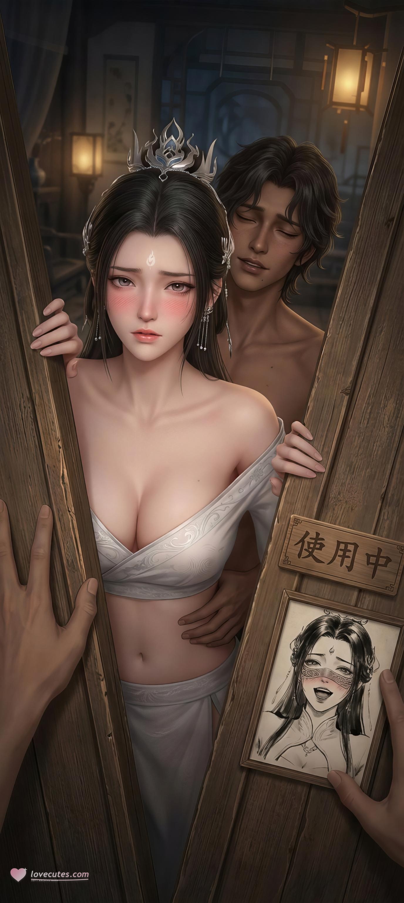 AI 생성 애니메이션 소녀 - 陆雪琪 월문심: 백사 고풍 대유방 노출 정원 교합 96P