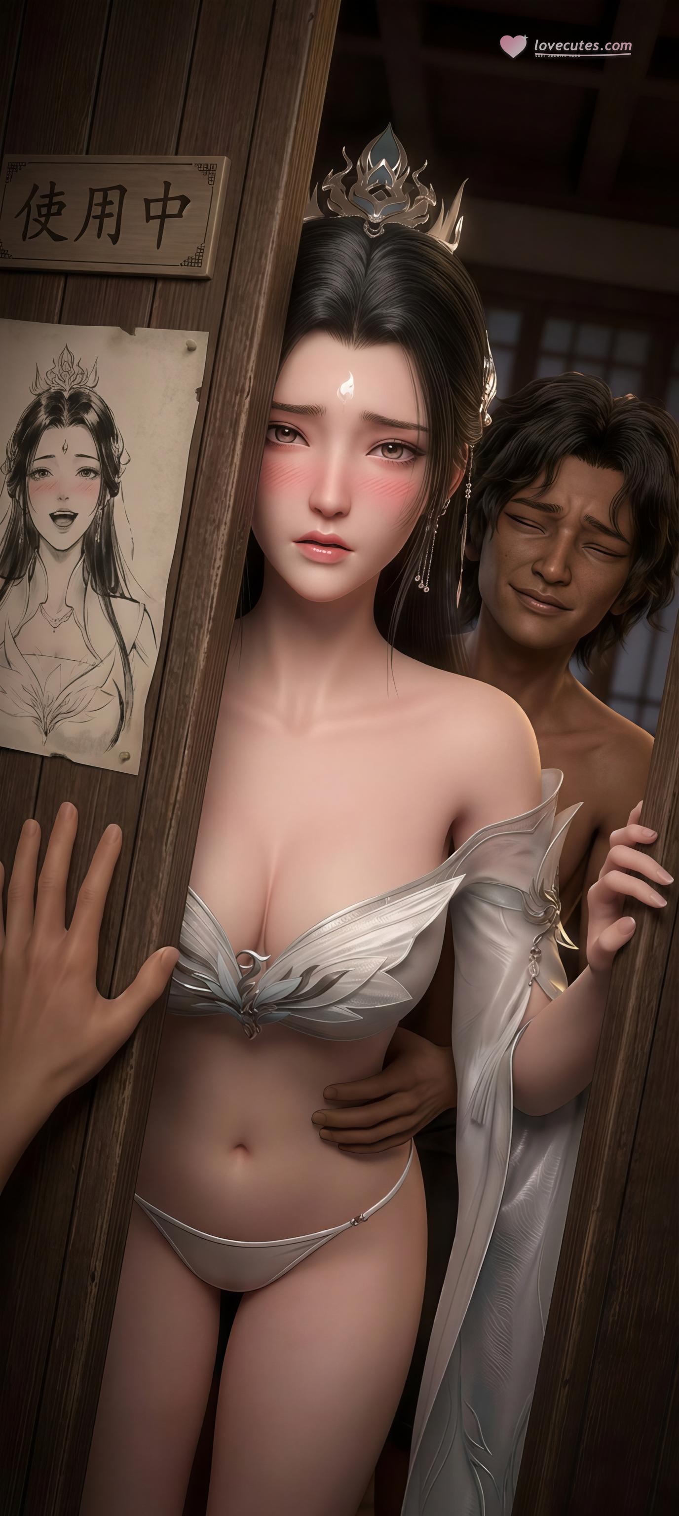 AI 생성 애니메이션 소녀 - 陆雪琪 월문심: 백사 고풍 대유방 노출 정원 교합 96P