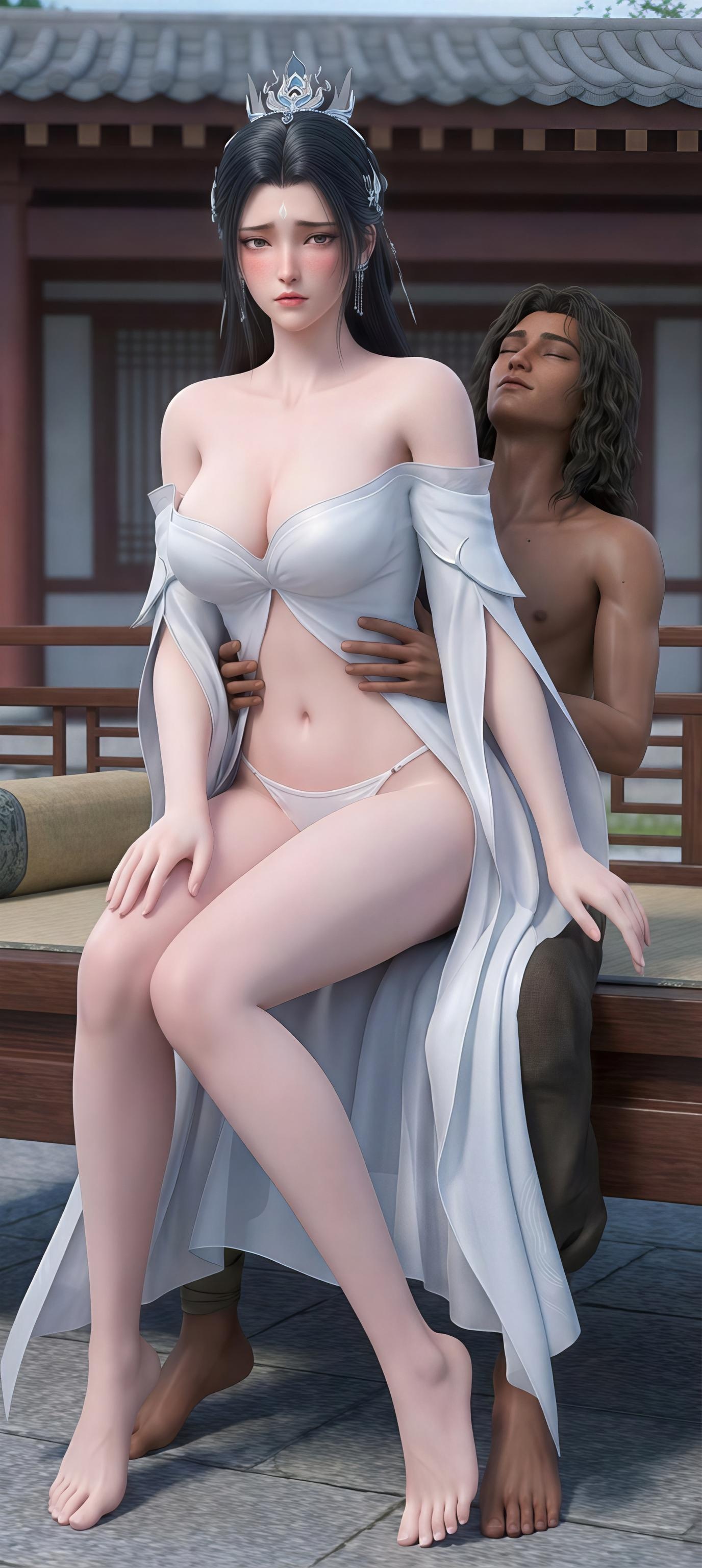 AI生成アニメ少女 - 陸雪琪 月文心：白い古風の巨乳露点庭院交合 96P