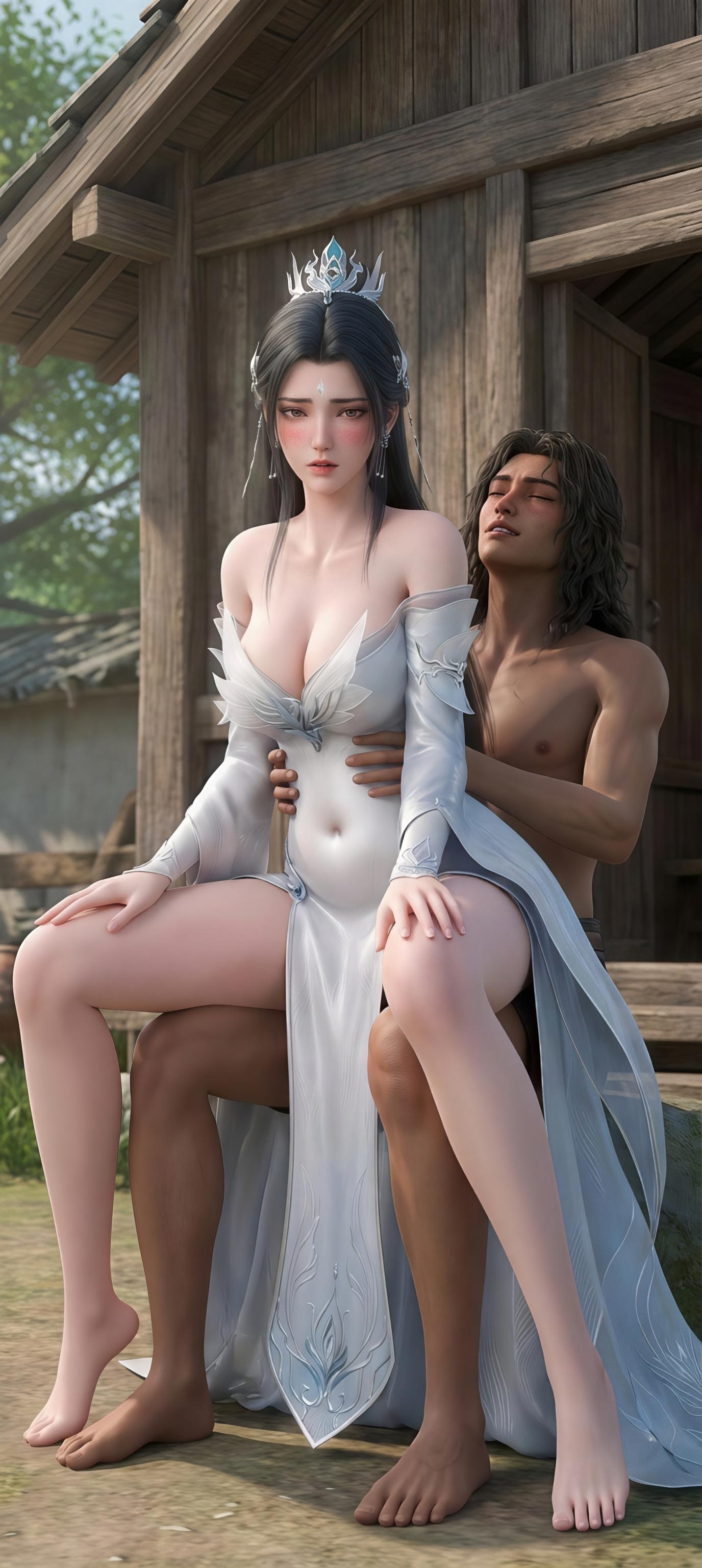 AI生成アニメ少女 - 陸雪琪 月文心：白い古風の巨乳露点庭院交合 96P