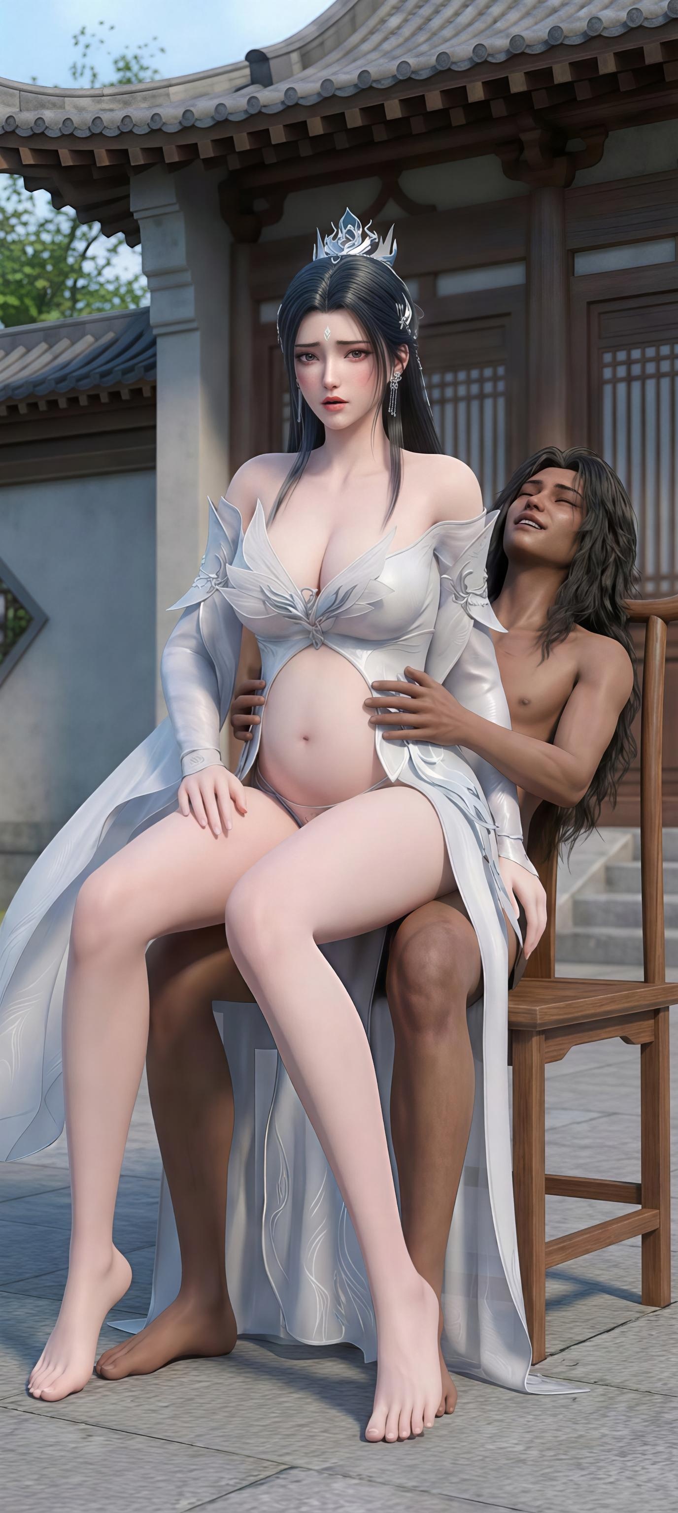 AI生成アニメ少女 - 陸雪琪 月文心：白い古風の巨乳露点庭院交合 96P