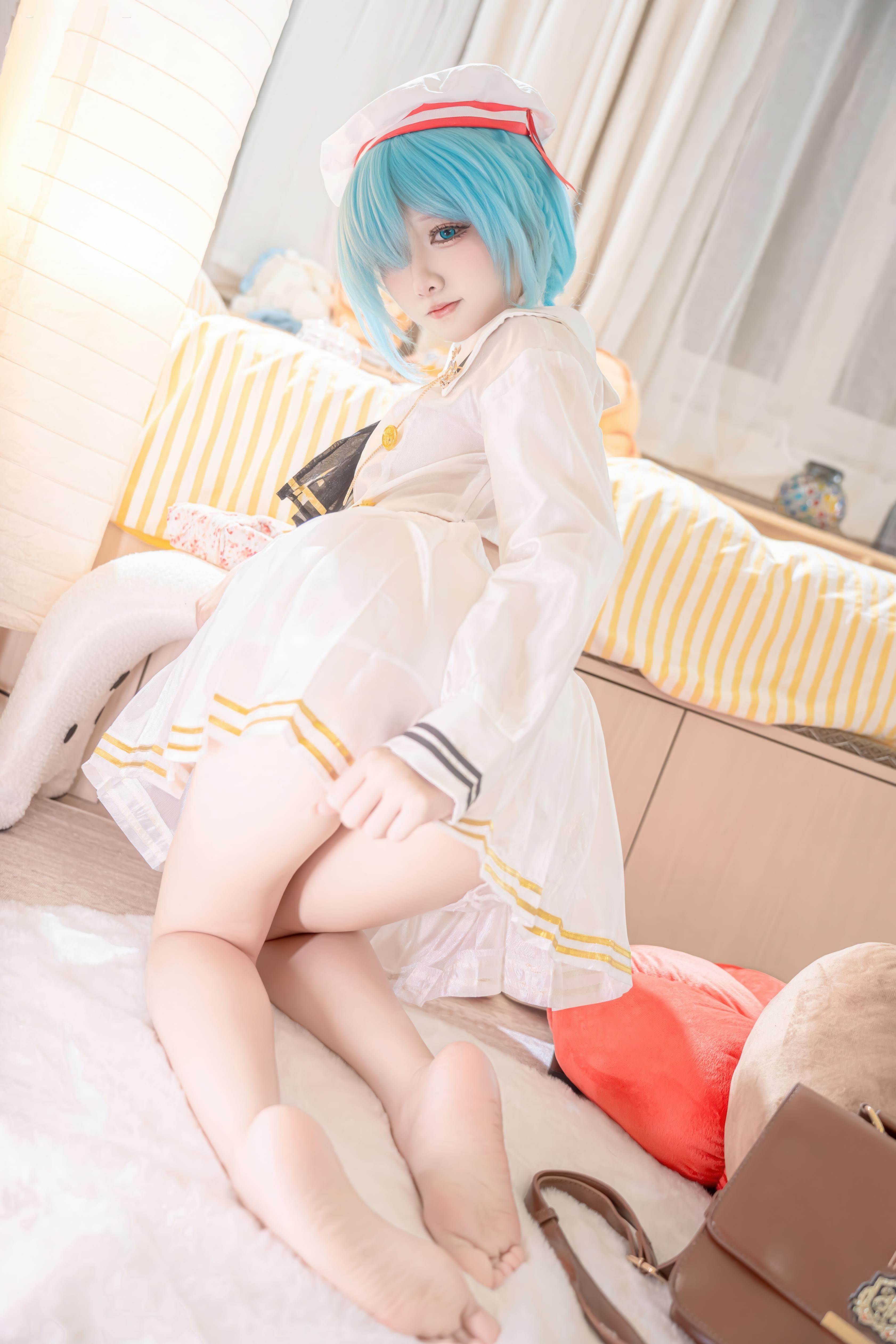 【コスプレ】紙悦Etsu_ko - 碧蓝航线 雅努スJK：白いストッキングのセーラー服、青髪ロングブレイド、甘系再現 58P