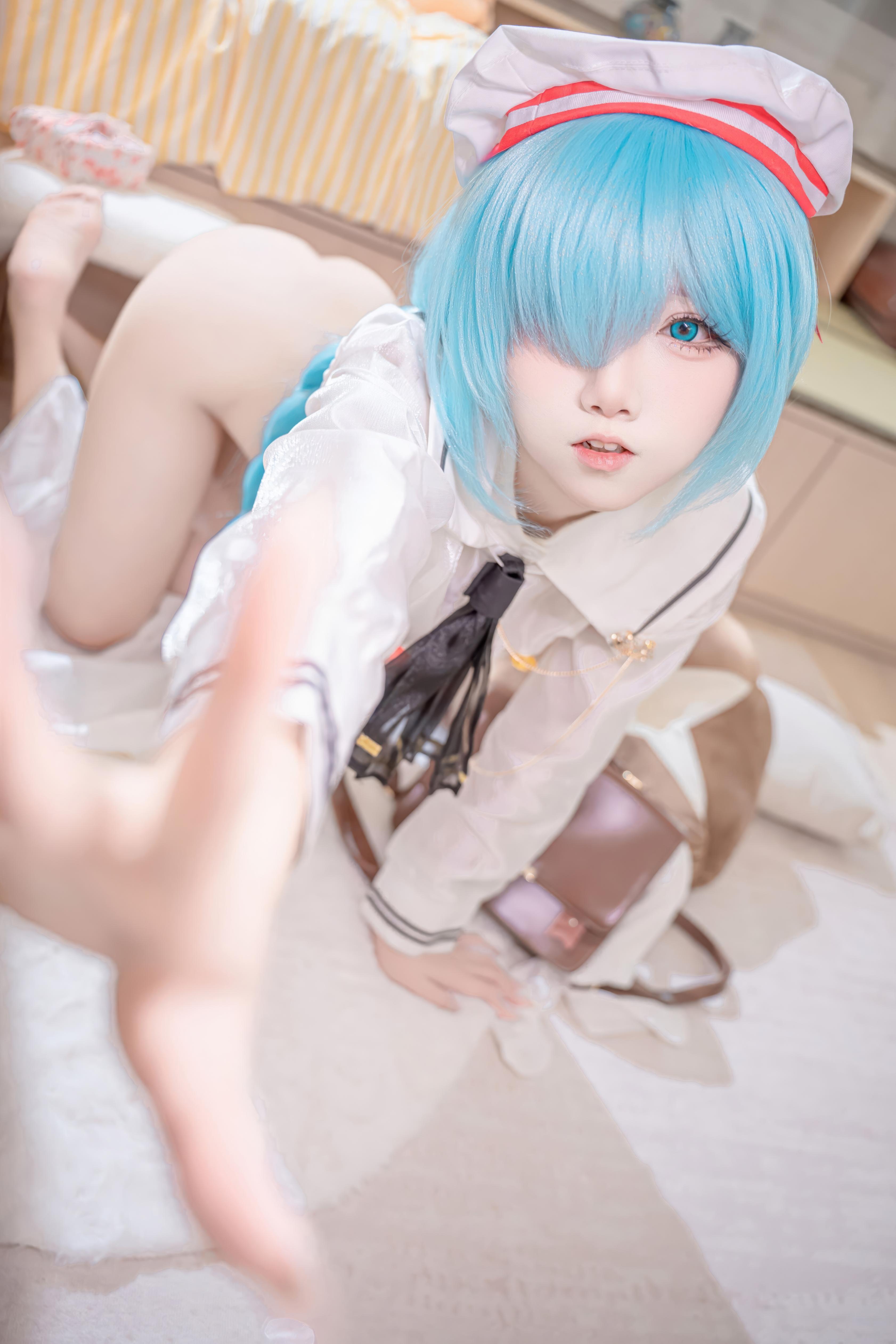 【コスプレ】紙悦Etsu_ko - 碧蓝航线 雅努スJK：白いストッキングのセーラー服、青髪ロングブレイド、甘系再現 58P