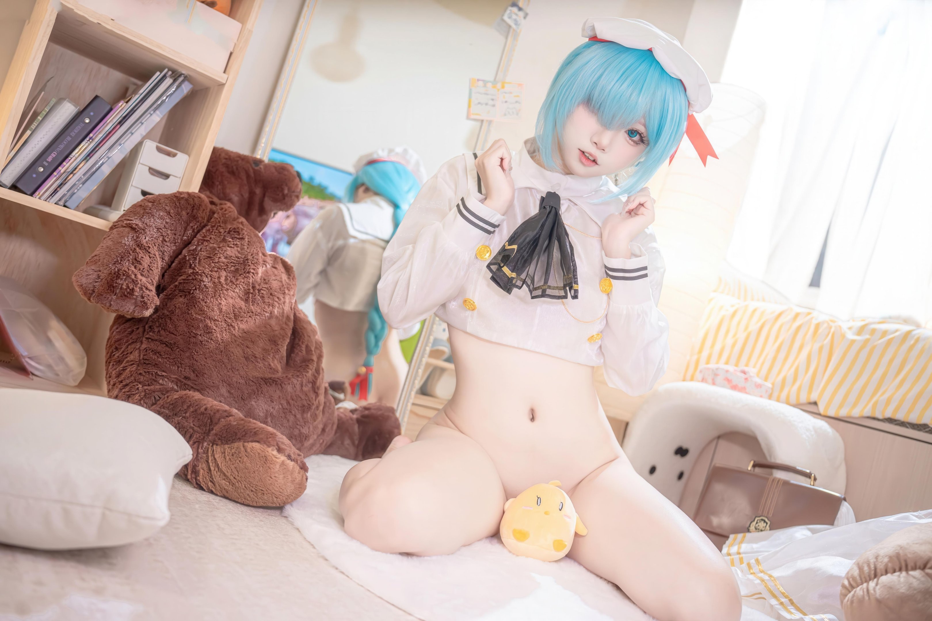 【コスプレ】紙悦Etsu_ko - 碧蓝航线 雅努スJK：白いストッキングのセーラー服、青髪ロングブレイド、甘系再現 58P
