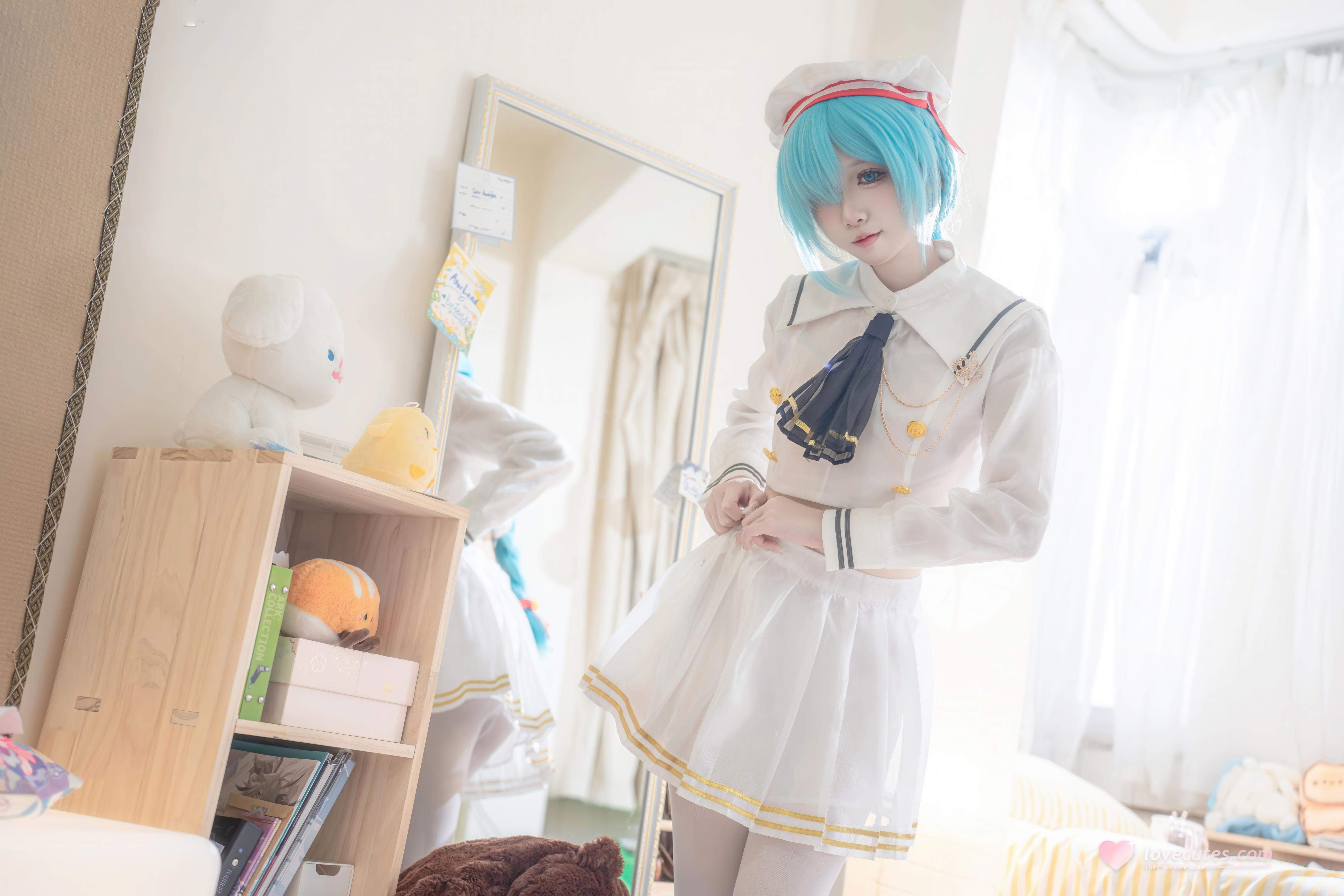 【コスプレ】紙悦Etsu_ko - 碧蓝航线 雅努スJK：白いストッキングのセーラー服、青髪ロングブレイド、甘系再現 58P