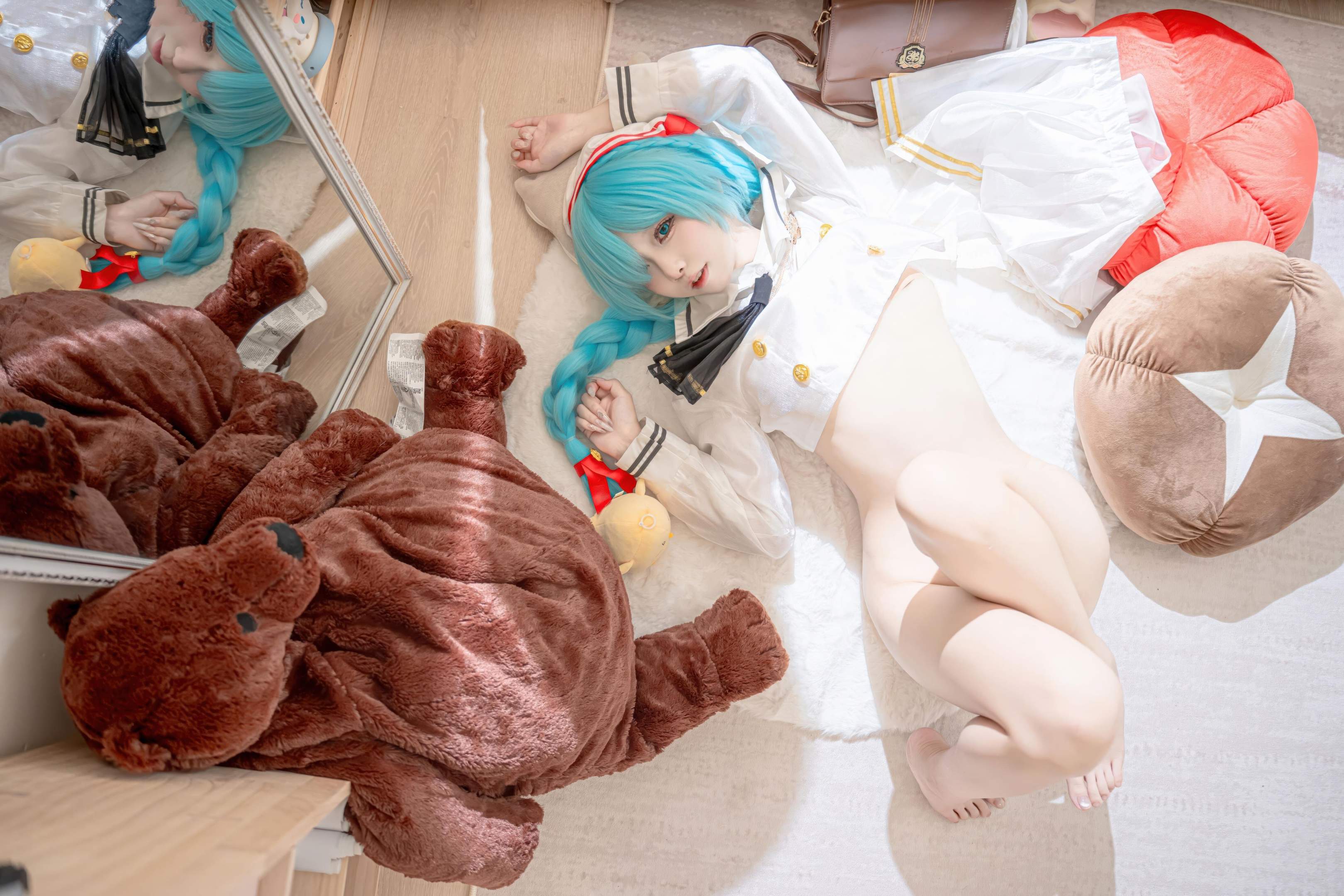 【コスプレ】紙悦Etsu_ko - 碧蓝航线 雅努スJK：白いストッキングのセーラー服、青髪ロングブレイド、甘系再現 58P