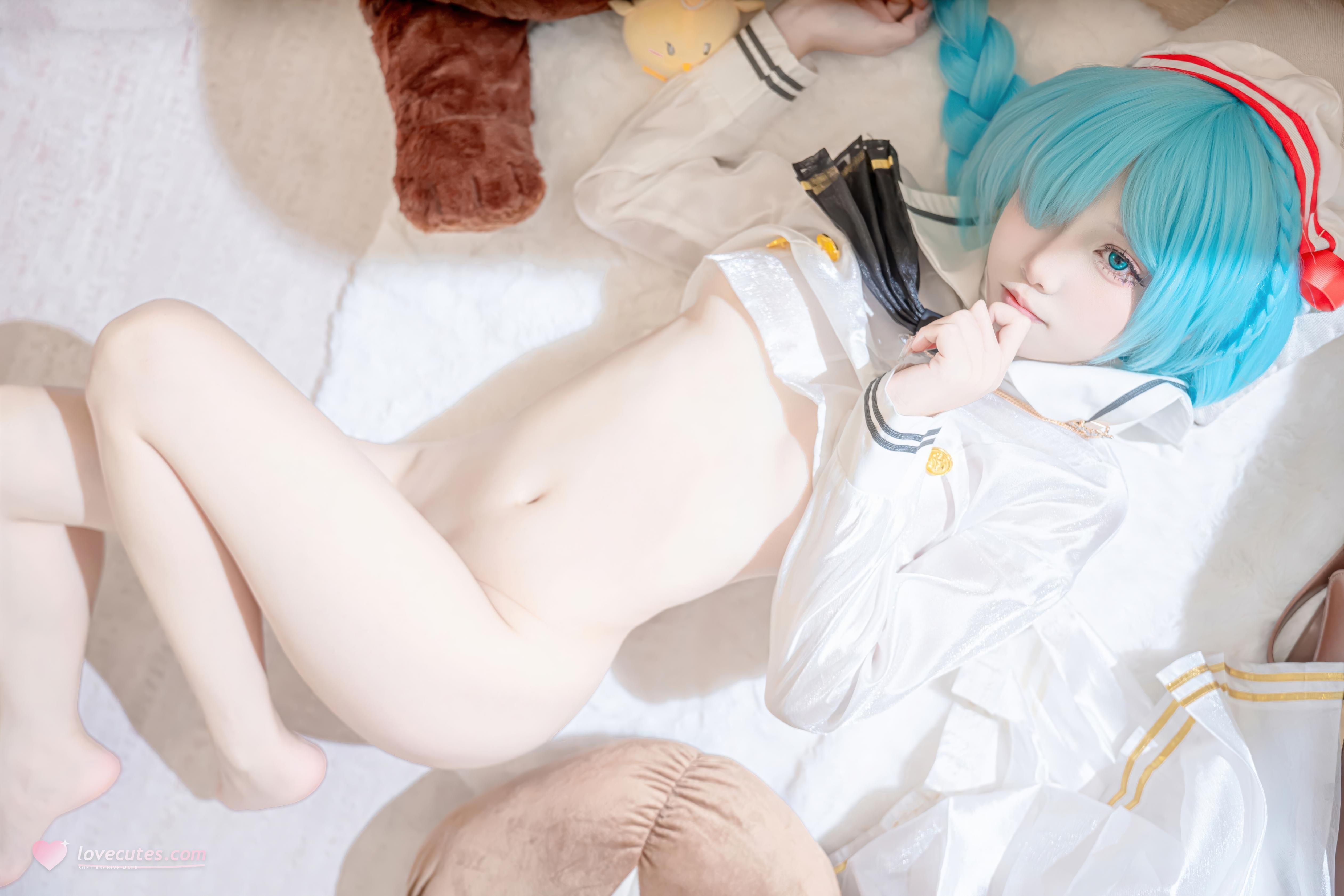 【コスプレ】紙悦Etsu_ko - 碧蓝航线 雅努スJK：白いストッキングのセーラー服、青髪ロングブレイド、甘系再現 58P