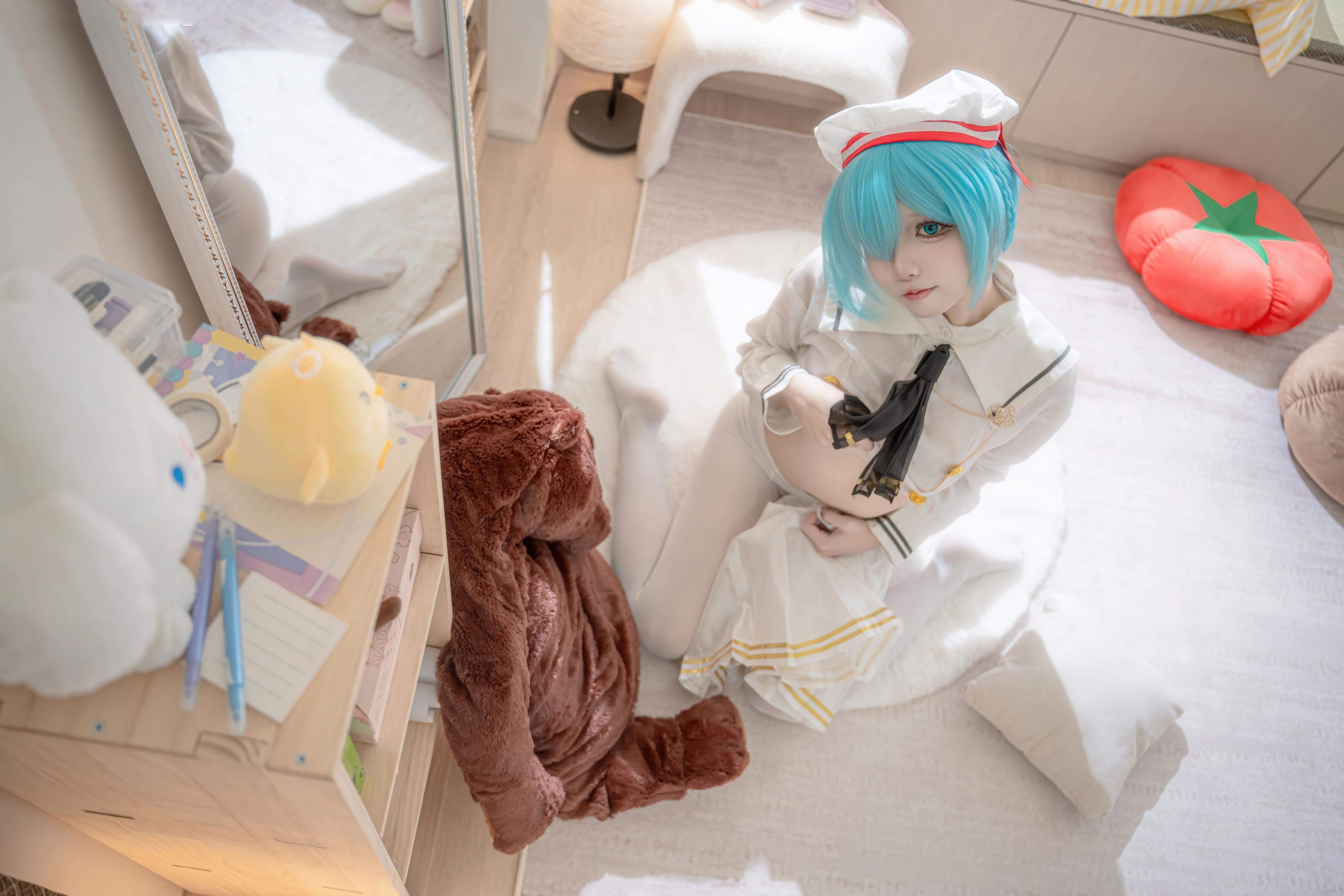 【コスプレ】紙悦Etsu_ko - 碧蓝航线 雅努スJK：白いストッキングのセーラー服、青髪ロングブレイド、甘系再現 58P