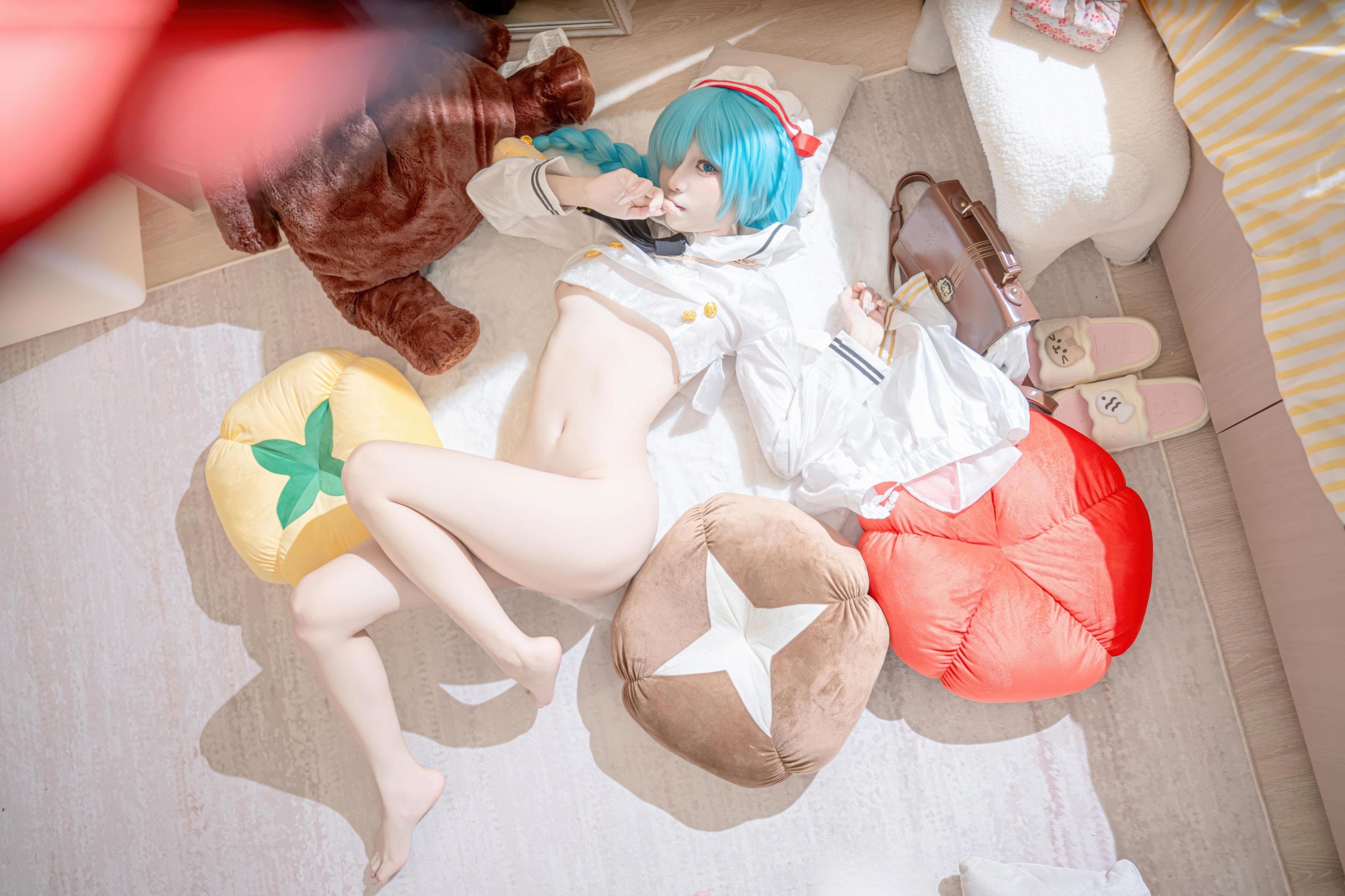 【コスプレ】紙悦Etsu_ko - 碧蓝航线 雅努スJK：白いストッキングのセーラー服、青髪ロングブレイド、甘系再現 58P