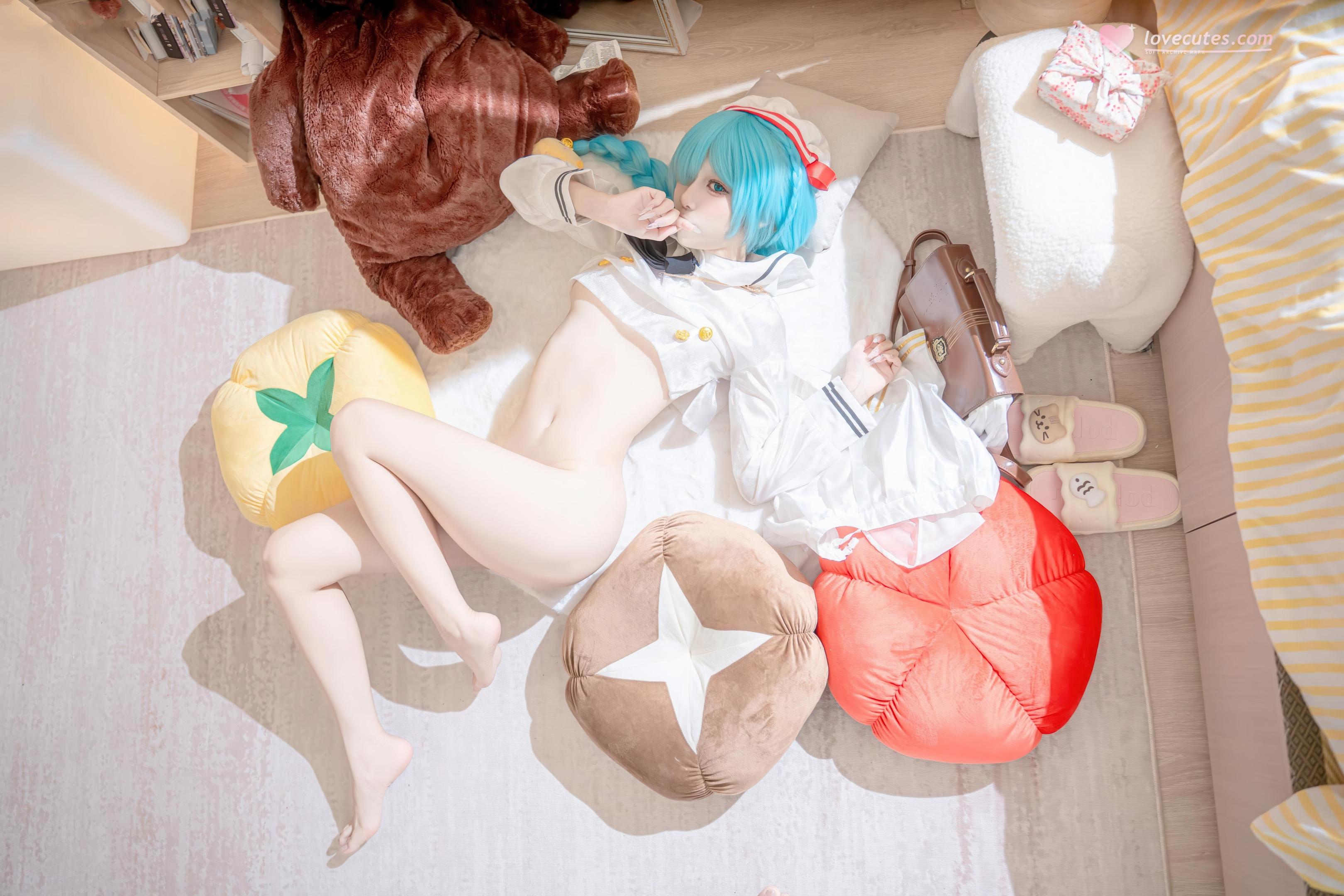 【コスプレ】紙悦Etsu_ko - 碧蓝航线 雅努スJK：白いストッキングのセーラー服、青髪ロングブレイド、甘系再現 58P