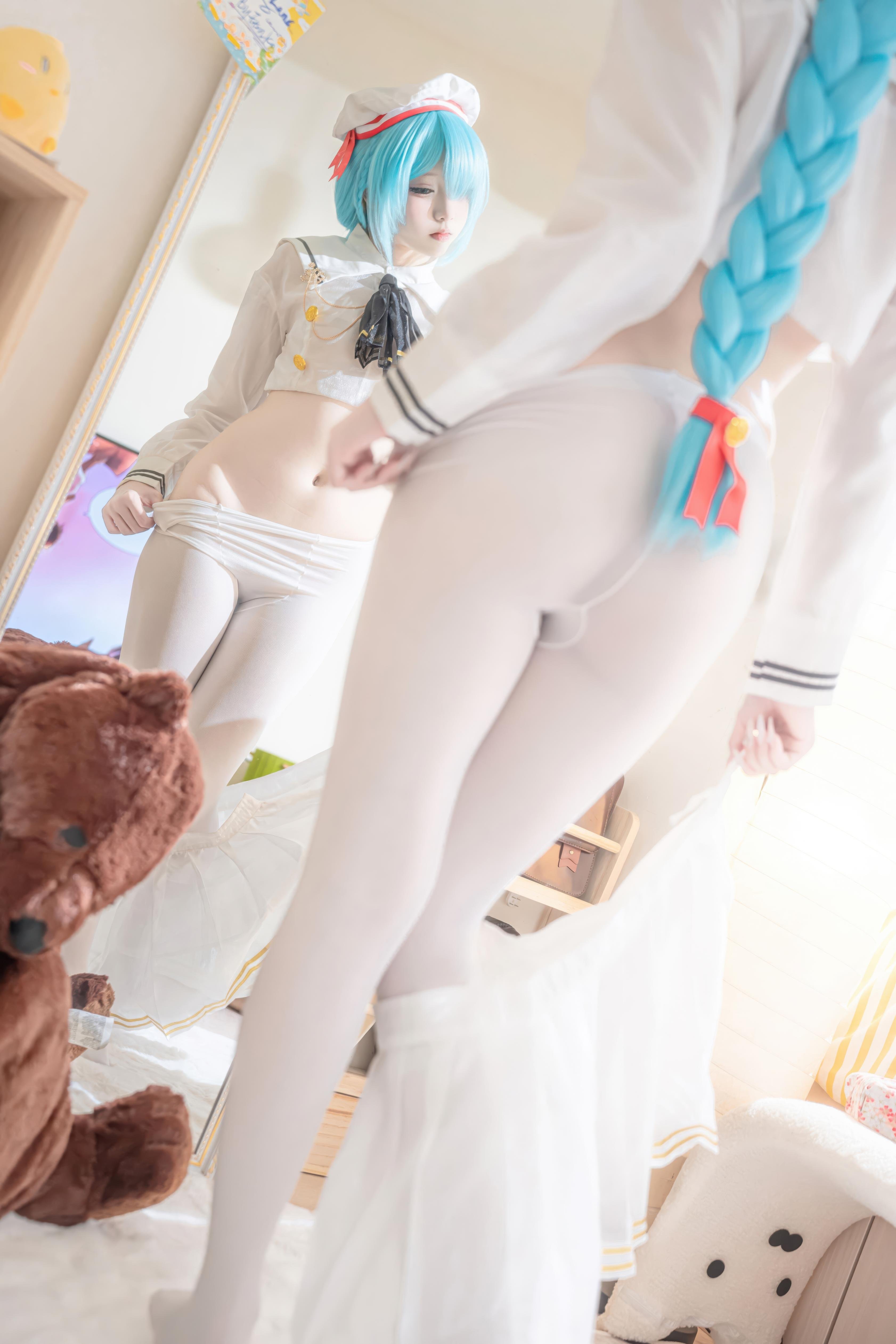 【コスプレ】紙悦Etsu_ko - 碧蓝航线 雅努スJK：白いストッキングのセーラー服、青髪ロングブレイド、甘系再現 58P