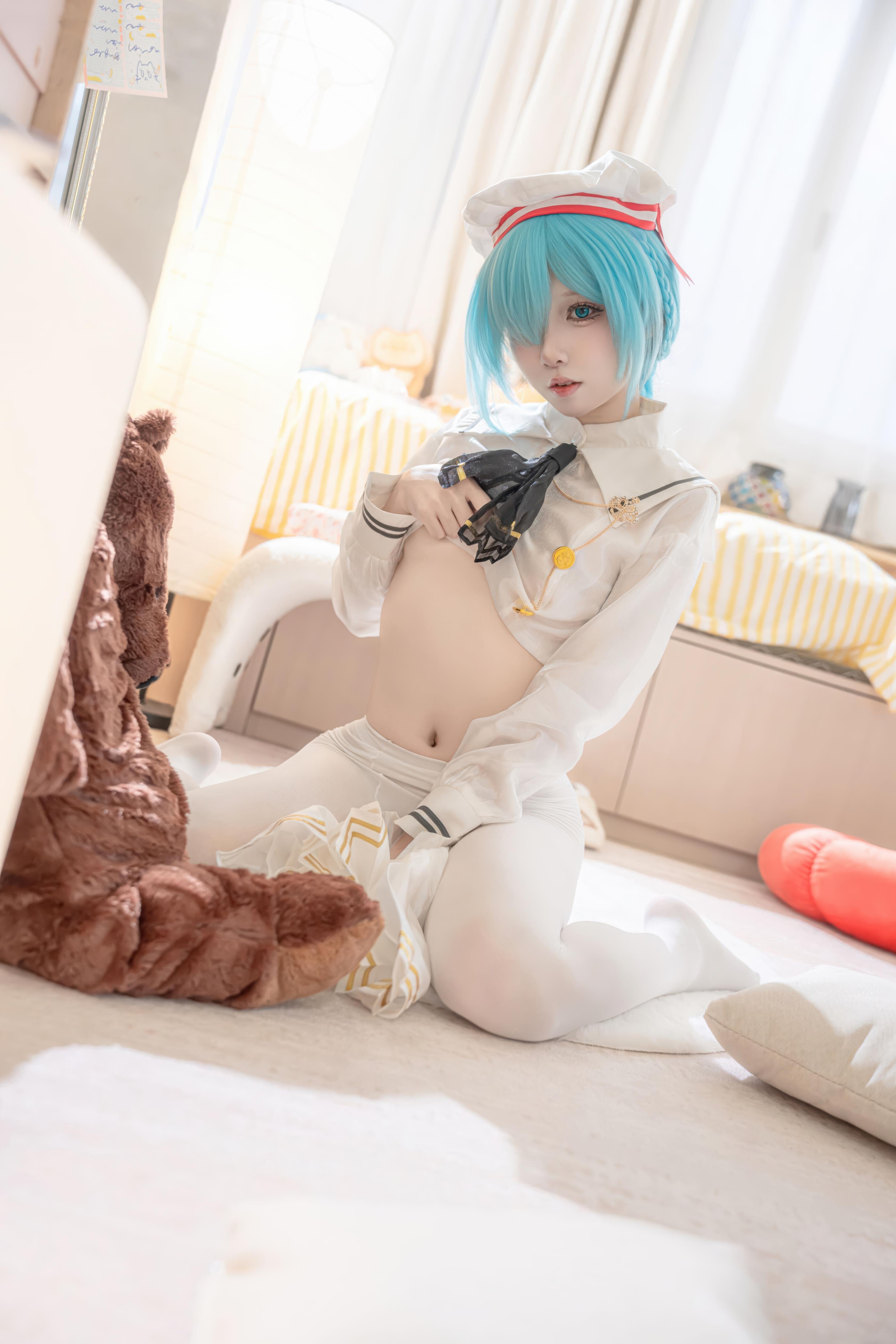 【コスプレ】紙悦Etsu_ko - 碧蓝航线 雅努スJK：白いストッキングのセーラー服、青髪ロングブレイド、甘系再現 58P